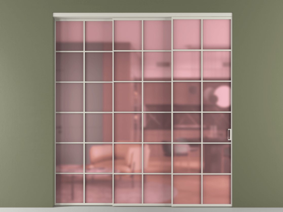 Перегородка Formato внутри проёма 3 створки с синхронным механизмом АЛПР 040.05 Алюминий тёплый серый Сатинированное розовое стекло, триплекс. Цена 413000 ₽ 1. Полотно 3 шт. (800/2100 мм)
2. Комплект установки раздвижной системы
3. Базовый комплект фурнитуры
4. Комплект фурнитуры телескопик синхро-2
5.Ручка RONDO
. Фабрика дверей Волховец 8 (800) 551 43 19 Перегородка Formato внутри проёма 3 створки с синхронным механизмом АЛПР 040.05 Алюминий тёплый серый Сатинированное розовое стекло, триплекс Цена 413000 ₽ | Volhovec