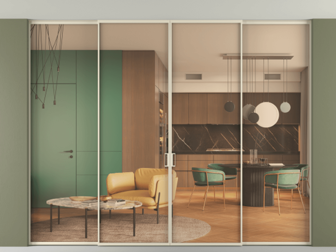 Перегородка Formato внутри проёма скрытое крепление в потолок 4 створки АЛПР 040.01 Алюминий бежево-серый Прозрачное оранжевое стекло, триплекс. Цена 499380 ₽ 1. Полотно 4 шт. (800/2100 мм)
2. Комплект установки раздвижной системы
3. Базовый комплект фурнитуры
4.Ручка RONDO. Фабрика дверей Волховец 8 (800) 551 43 19 Перегородка Formato внутри проёма скрытое крепление в потолок 4 створки АЛПР 040.01 Алюминий бежево-серый Прозрачное оранжевое стекло, триплекс Цена 499380 ₽ | Volhovec