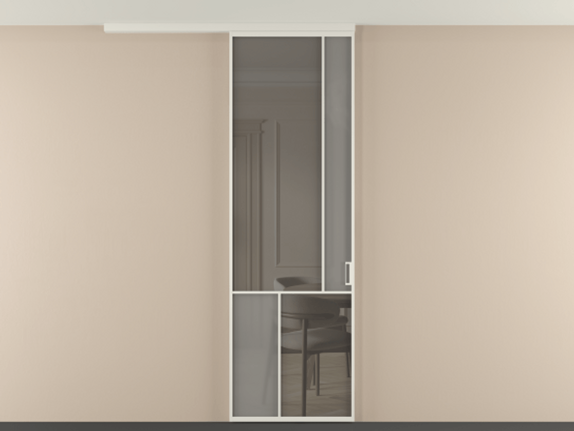 Перегородка Mosaic вдоль стены на потолок одностворчатая АЛПР 041.21 Алюминий Белый Сатинированное серое стекло, триплекс, 6 мм + Прозрачное серое стекло, триплекс, 6 мм. Скрытый короб БЕЛ Цена 122160 ₽ . Фабрика дверей Волховец 8 (800) 551 43 19 Перегородка Mosaic вдоль стены на потолок одностворчатая АЛПР 041.21 Алюминий Белый Сатинированное серое стекло, триплекс, 6 мм + Прозрачное серое стекло, триплекс, 6 мм Цена 122160 ₽ | Volhovec