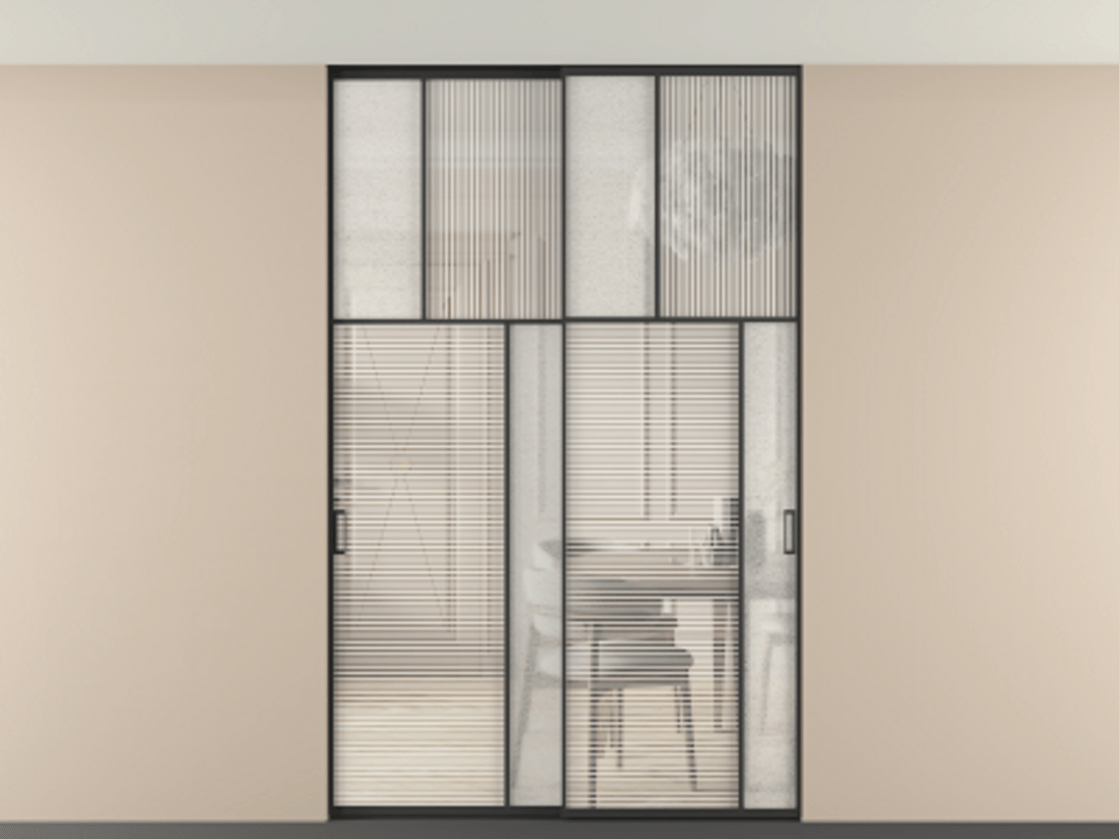 Перегородка Мозаик внутри проёма скрытое крепление в потолок 2 створки АЛПР 041.23 Алюминий Черный Рифлёное стекло "Дюна", триплекс, 6 мм + Фактурное стекло "Лёд", триплекс. Скрытый короб ЧЕР Цена 331020 ₽ . Фабрика дверей Волховец 8 (800) 551 43 19 Перегородка Мозаик внутри проёма скрытое крепление в потолок 2 створки АЛПР 041.23 Алюминий Черный Рифлёное стекло "Дюна", триплекс, 6 мм + Фактурное стекло "Лёд", триплекс Цена 331020 ₽ | Volhovec