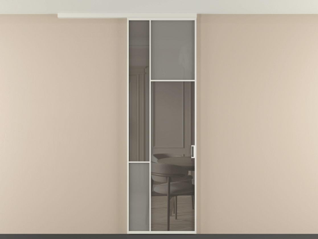 Перегородка Mosaic вдоль стены на потолок одностворчатая АЛПР 041.11 Алюминий Белый Сатинированное серое стекло, триплекс, 6 мм + Прозрачное серое стекло, триплекс, 6 мм. Скрытый короб БЕЛ Цена 128270 ₽ . Фабрика дверей Волховец 8 (800) 551 43 19  Перегородка Mosaic вдоль стены на потолок одностворчатая АЛПР 041.11 Алюминий Белый Сатинированное серое стекло, триплекс, 6 мм + Прозрачное серое стекло, триплекс, 6 мм Цена 128270 ₽ | Volhovec