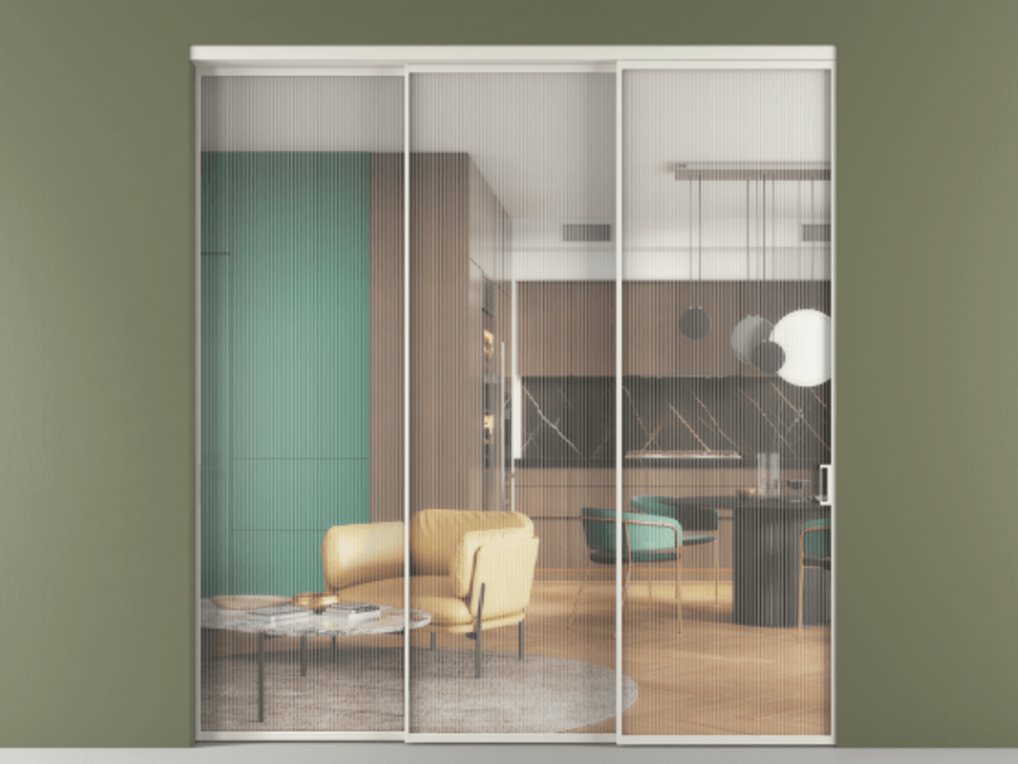 Перегородка Formato внутри проёма телескопик синхро 2 АЛПР 040.01 Алюминий Белый Рифлёное стекло "Moru", триплекс, 8 мм. Скрытый короб БЕЛ Цена 377480 ₽ 1. Полотно 3 шт. (800/2100 мм)
2. Комплект установки раздвижной системы
3. Базовый комплект фурнитуры
4. Комплект фурнитуры телескопик синхро-2
5.Ручка RONDO
. Фабрика дверей Волховец 8 (800) 551 43 19 Перегородка Formato внутри проёма телескопик синхро 2 АЛПР 040.01 Алюминий Белый Рифлёное стекло "Moru", триплекс, 8 мм Цена 377480 ₽ | Volhovec