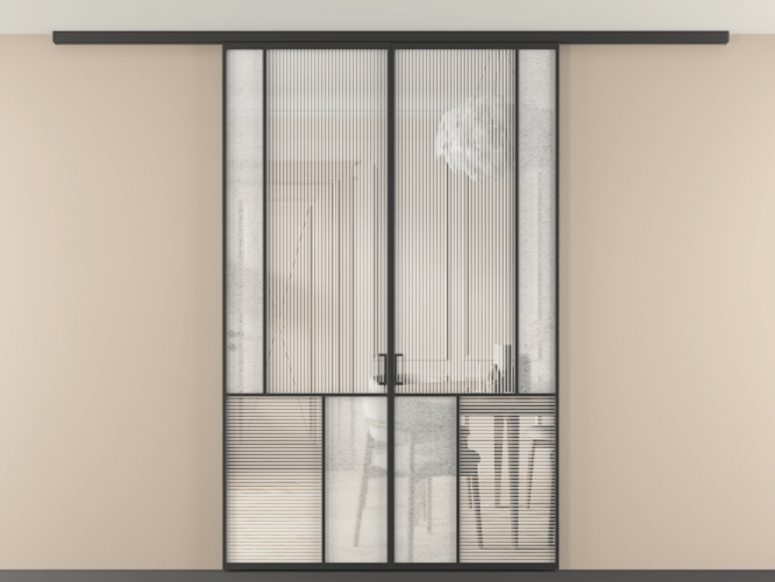 Перегородка Mosaic вдоль стены на потолок двустворчатая АЛПР 041.21 Алюминий Черный Рифлёное стекло "Дюна", триплекс, 6 мм + Фактурное стекло "Лёд", триплекс, 6 мм. Скрытый короб ЧЕР Цена 253920 ₽ . Фабрика дверей Волховец 8 (800) 551 43 19 Перегородка Mosaic вдоль стены на потолок двустворчатая АЛПР 041.21 Алюминий Черный Рифлёное стекло "Дюна", триплекс, 6 мм + Фактурное стекло "Лёд", триплекс, 6 мм Цена 253920 ₽ | Volhovec