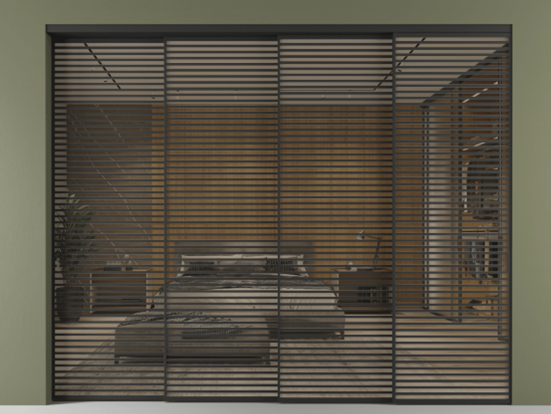 Перегородка Formato внутри проёма телескопик синхро 3 АЛПР 040.07 Алюминий Черный Рефлективное бронзовое стекло "Stopsol", калёное. Скрытый короб ЧЕР Цена 904500 ₽ 1. Полотно 4 шт. (800/2100 мм)
2. Комплект установки раздвижной системы
3. Базовый комплект фурнитуры
4. Комплект фурнитуры телескопик синхро-3
5. Ручка RONDO
. Фабрика дверей Волховец 8 (800) 551 43 19 Перегородка Formato внутри проёма телескопик синхро 3 АЛПР 040.07 Алюминий Черный Рефлективное бронзовое стекло "Stopsol", калёное Цена 904500 ₽ | Volhovec