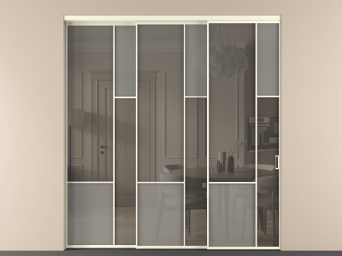 Перегородка Мозаик внутри проёма 3 створки с синхронным механизмом АЛПР 041.12 Алюминий молочно-белый Сатинированное серое стекло, триплекс, 6 мм + Прозрачное серое стекло, триплекс. Цена 437390 ₽ . Фабрика дверей Волховец 8 (800) 551 43 19 Перегородка Мозаик внутри проёма 3 створки с синхронным механизмом АЛПР 041.12 Алюминий молочно-белый Сатинированное серое стекло, триплекс, 6 мм + Прозрачное серое стекло, триплекс Цена 437390 ₽ | Volhovec