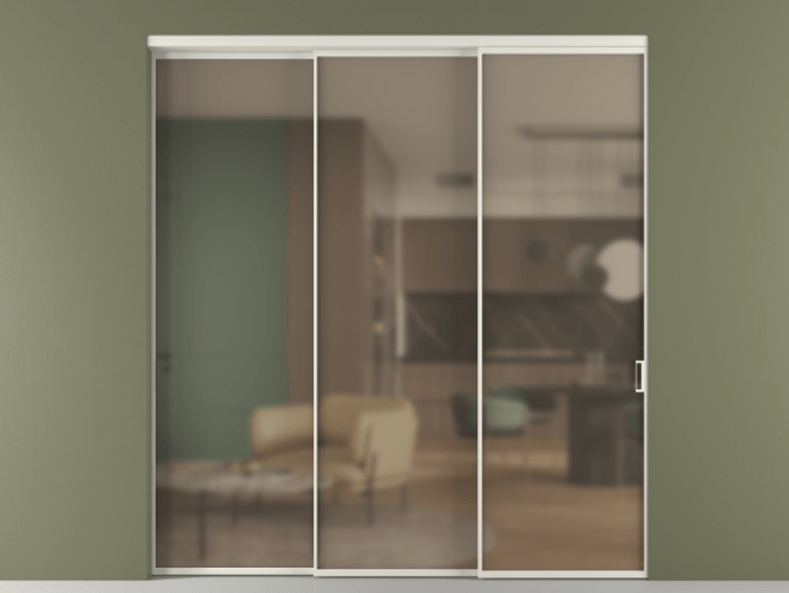 Перегородка Formato внутри проёма телескопик синхро 2 АЛПР 040.01 Алюминий Белый Сатинированное бронзовое стекло, триплекс, 6 мм. Скрытый короб БЕЛ Цена 335500 ₽ 1. Полотно 3 шт. (800/2100 мм)
2. Комплект установки раздвижной системы
3. Базовый комплект фурнитуры
4. Комплект фурнитуры телескопик синхро-2
5.Ручка RONDO
. Фабрика дверей Волховец 8 (800) 551 43 19 Перегородка Formato внутри проёма телескопик синхро 2 АЛПР 040.01 Алюминий Белый Сатинированное бронзовое стекло, триплекс, 6 мм Цена 335500 ₽ | Volhovec