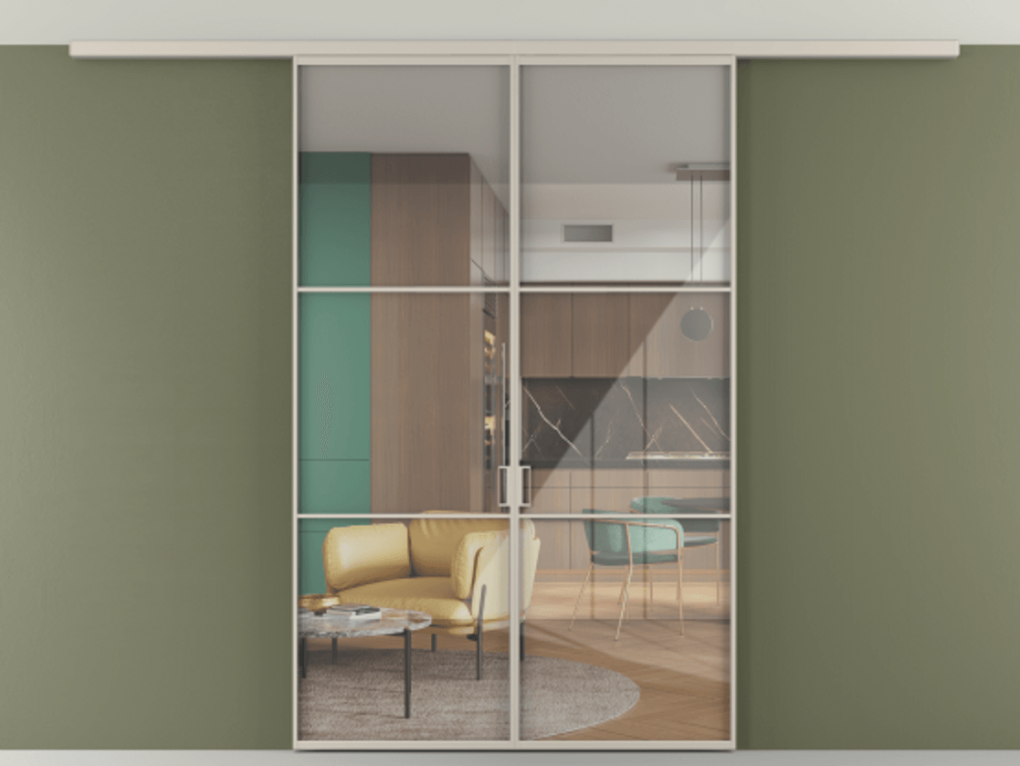 Перегородка Формато вдоль стены на потолок 2 створки АЛПР 040.03 Алюминий светло-бежевый Рефлективное прозрачное стекло "Стопсол", калёное. Цена 207676 ₽ 1. Полотно 2 шт. (800/2100 мм)
2. Комплект установки раздвижной системы
3. Базовый комплект фурнитуры
4.Ручка Рондо. Фабрика дверей Волховец 8 (800) 551 43 19 Перегородка Формато вдоль стены на потолок 2 створки АЛПР 040.03 Алюминий светло-бежевый Рефлективное прозрачное стекло "Стопсол", калёное Цена 207676 ₽ | Volhovec