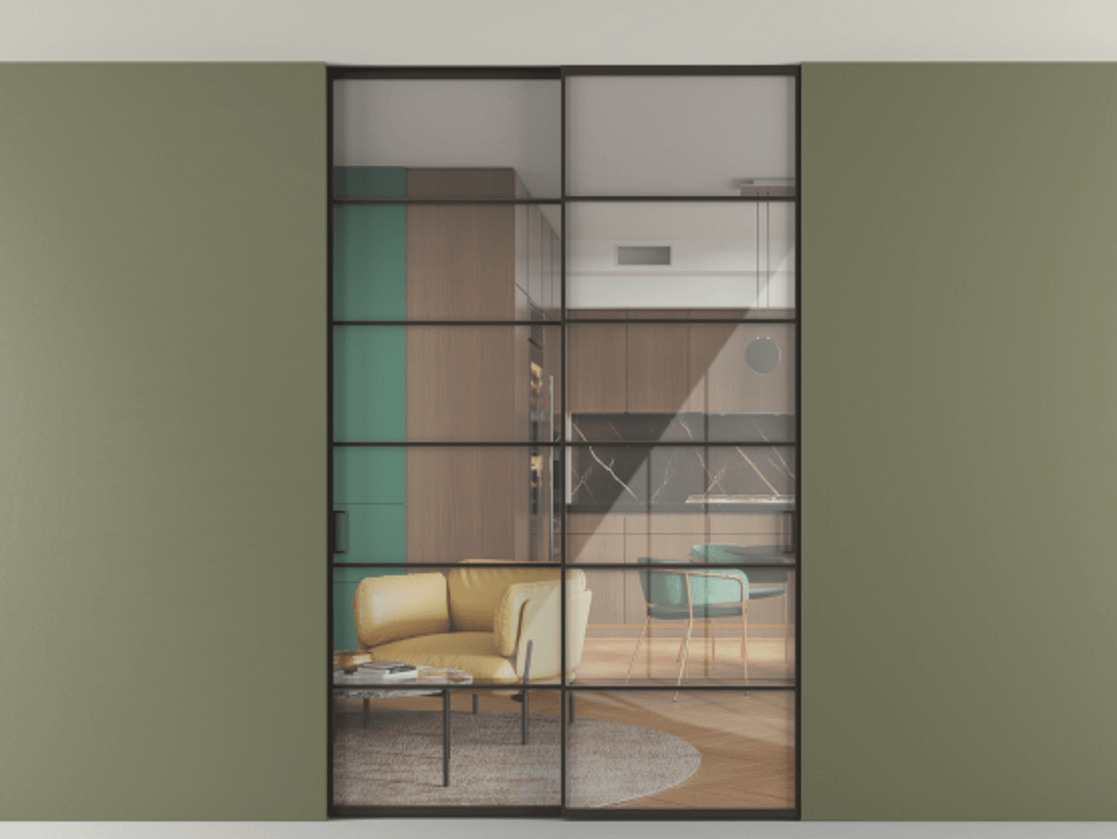 Перегородка Формато внутри проёма скрытое крепление в потолок 2 створки АЛПР 040.04 Алюминий антрацит Рефлективное прозрачное стекло "Стопсол", калёное. Цена 322680 ₽ 1. Полотно 2 шт. (800/2100 мм)
2. Комплект установки раздвижной системы
3. Базовый комплект фурнитуры
4. Ручка Рондо. Фабрика дверей Волховец 8 (800) 551 43 19 Перегородка Формато внутри проёма скрытое крепление в потолок 2 створки АЛПР 040.04 Алюминий антрацит Рефлективное прозрачное стекло "Стопсол", калёное Цена 322680 ₽ | Volhovec