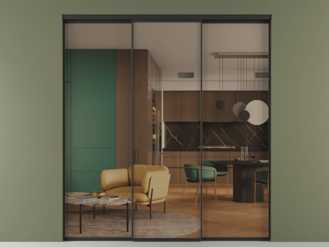 Перегородка Формато внутри проёма 3 створки АЛПР 040.01 Алюминий Черный Прозрачное бронзовое стекло, триплекс. Скрытый короб ЧЕР Цена 216275 ₽ 1. Полотно 3 шт. (800/2100 мм)
2. Комплект установки раздвижной системы
3. Базовый комплект фурнитуры
4.Ручка Рондо. Фабрика дверей Волховец 8 (800) 551 43 19 Перегородка Формато внутри проёма 3 створки АЛПР 040.01 Алюминий Черный Прозрачное бронзовое стекло, триплекс Цена 216275 ₽ | Volhovec