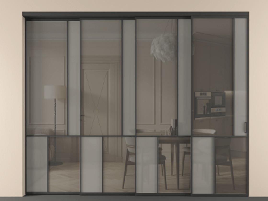 Перегородка Mosaic внутри проёма телескопик синхро 3 АЛПР 041.21 Алюминий Черный Сатинированное серое стекло, триплекс, 6 мм + Прозрачное серое стекло, триплекс, 6 мм. Скрытый короб ЧЕР Цена 528220 ₽ . Фабрика дверей Волховец 8 (800) 551 43 19  Перегородка Mosaic внутри проёма телескопик синхро 3 АЛПР 041.21 Алюминий Черный Сатинированное серое стекло, триплекс, 6 мм + Прозрачное серое стекло, триплекс, 6 мм Цена 528220 ₽ | Volhovec