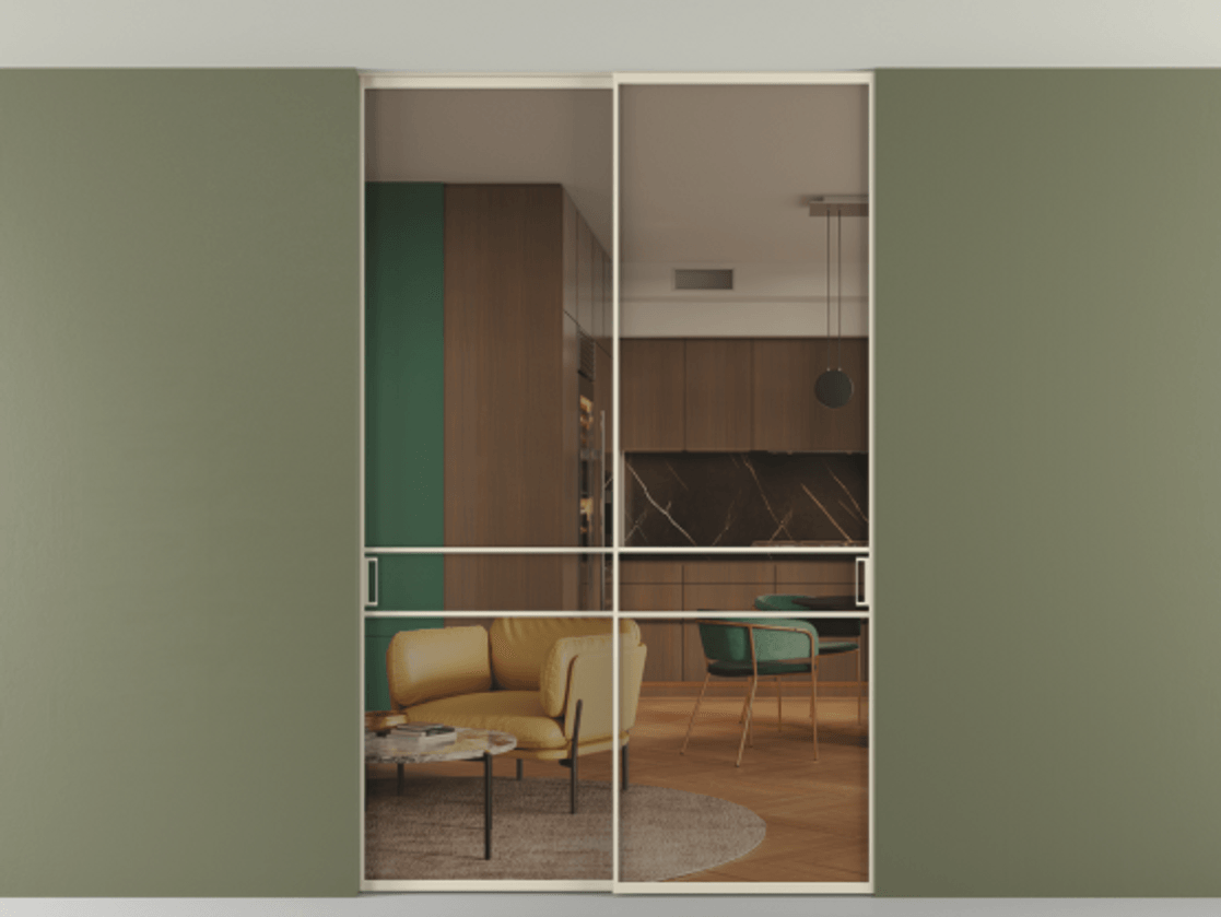 Перегородка Формато внутри проёма скрытое крепление в потолок 2 створки АЛПР 040.02 Алюминий бежево-серый Прозрачное бронзовое стекло, триплекс. Цена 248215 ₽ 1. Полотно 2 шт. (800/2100 мм)
2. Комплект установки раздвижной системы
3. Базовый комплект фурнитуры
4. Ручка Рондо. Фабрика дверей Волховец 8 (800) 551 43 19 Перегородка Формато внутри проёма скрытое крепление в потолок 2 створки АЛПР 040.02 Алюминий бежево-серый Прозрачное бронзовое стекло, триплекс Цена 248215 ₽ | Volhovec