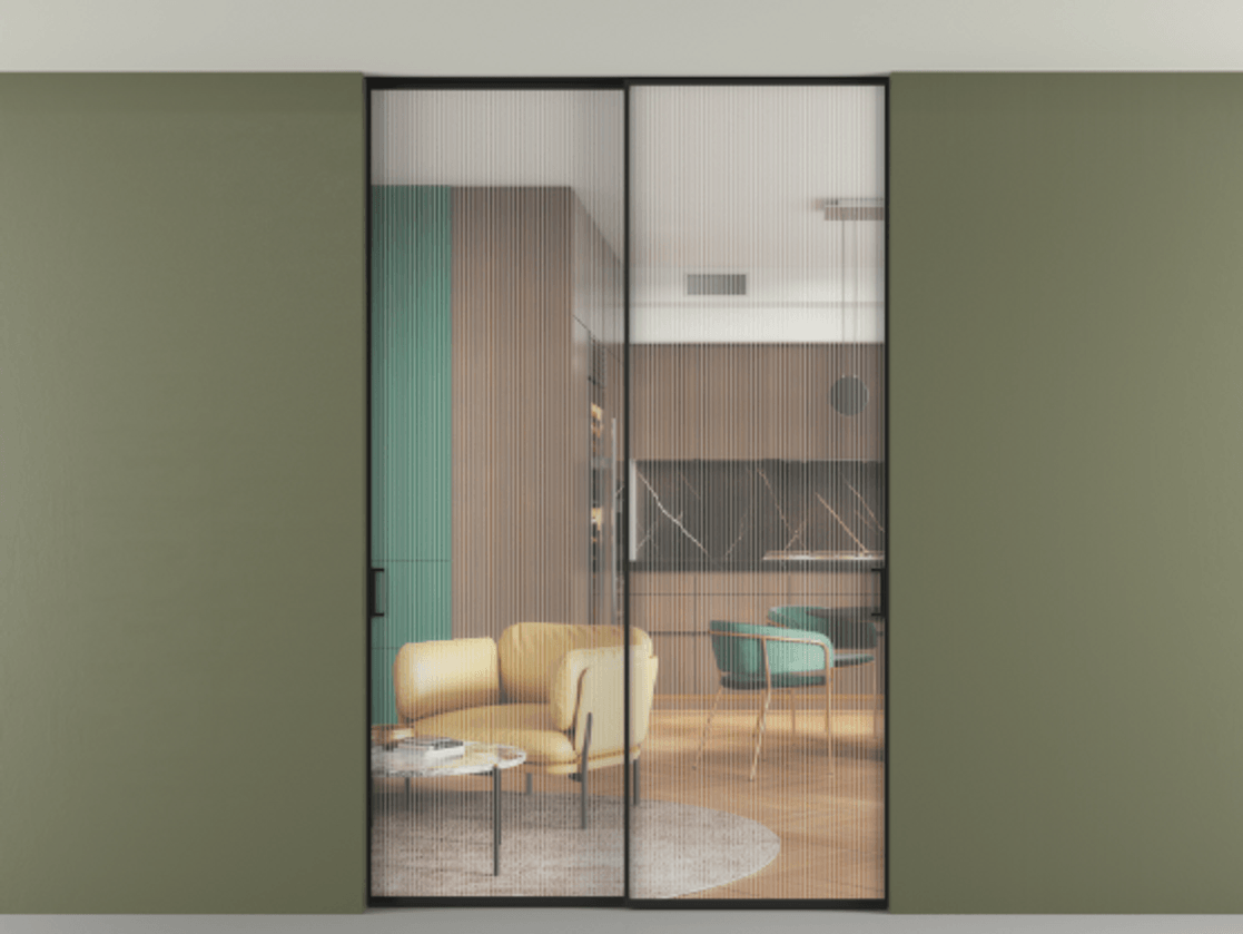 Перегородка Формато внутри проёма скрытое крепление в потолок 2 створки АЛПР 040.01 Алюминий Черный Рифлёное стекло "Мору", триплекс. Скрытый короб ЧЕР Цена 245695 ₽ 1. Полотно 2 шт. (800/2100 мм)
2. Комплект установки раздвижной системы
3. Базовый комплект фурнитуры
4. Ручка Рондо. Фабрика дверей Волховец 8 (800) 551 43 19 Перегородка Формато внутри проёма скрытое крепление в потолок 2 створки АЛПР 040.01 Алюминий Черный Рифлёное стекло "Мору", триплекс Цена 245695 ₽ | Volhovec