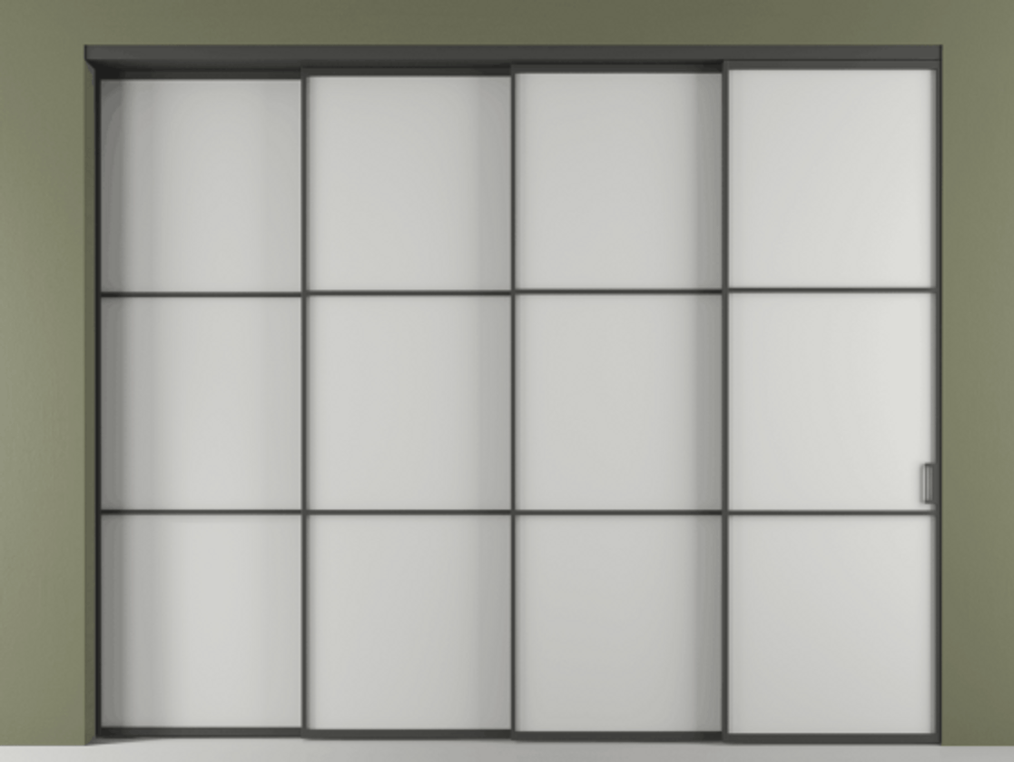 Перегородка Формато внутри проёма 4 створки с синхронным механизмом АЛПР 040.03 Графитовый Рифлёное стекло "Мору", триплекс. Цена 574920 ₽ 1. Полотно 4 шт. (800/2100 мм)
2. Комплект установки раздвижной системы
3. Базовый комплект фурнитуры
4. Комплект фурнитуры телескопик синхро-3
5. Ручка Рондо. Фабрика дверей Волховец 8 (800) 551 43 19 Перегородка Формато внутри проёма 4 створки с синхронным механизмом АЛПР 040.03 Графитовый Рифлёное стекло "Мору", триплекс Цена 574920 ₽ | Volhovec