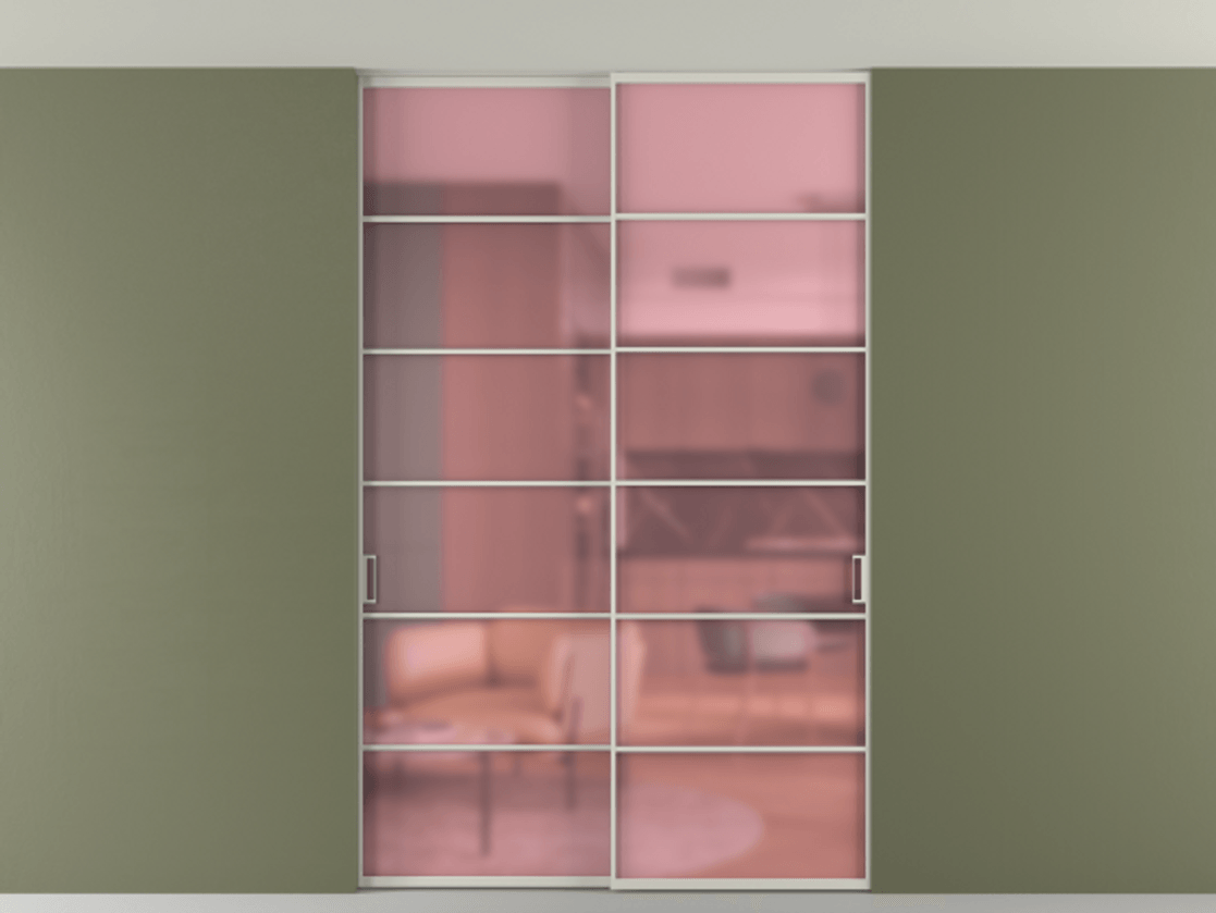 Перегородка Формато внутри проёма скрытое крепление в потолок 2 створки АЛПР 040.04 Алюминий тёплый серый Сатинированное розовое стекло, триплекс. Цена 261085 ₽ 1. Полотно 2 шт. (800/2100 мм)
2. Комплект установки раздвижной системы
3. Базовый комплект фурнитуры
4. Ручка Рондо. Фабрика дверей Волховец 8 (800) 551 43 19 Перегородка Формато внутри проёма скрытое крепление в потолок 2 створки АЛПР 040.04 Алюминий тёплый серый Сатинированное розовое стекло, триплекс Цена 261085 ₽ | Volhovec