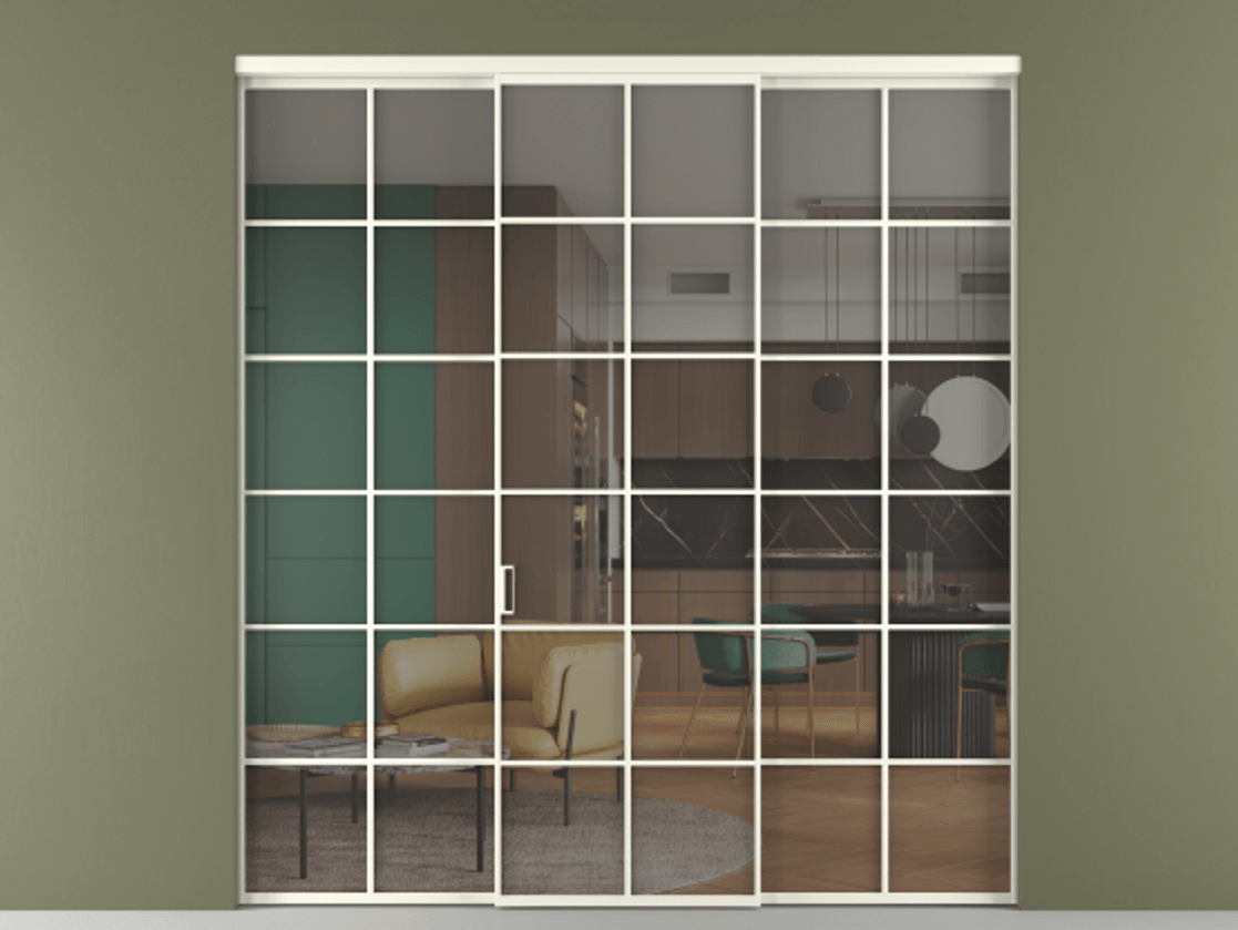 Перегородка Формато внутри проёма 3 створки АЛПР 040.05 Алюминий жемчужный Прозрачное серое стекло, триплекс. Цена 254825 ₽ 1. Полотно 3 шт. (800/2100 мм)
2. Комплект установки раздвижной системы
3. Базовый комплект фурнитуры
4.Ручка Рондо. Фабрика дверей Волховец 8 (800) 551 43 19 Перегородка Формато внутри проёма 3 створки АЛПР 040.05 Алюминий жемчужный Прозрачное серое стекло, триплекс Цена 254825 ₽ | Volhovec