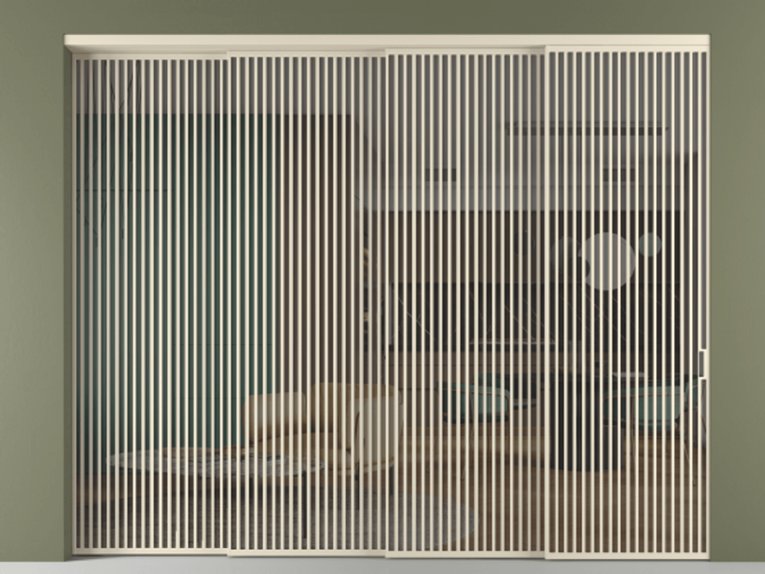 Перегородка Формато внутри проёма 4 створки с синхронным механизмом АЛПР 040.06 Алюминий бежево-серый Прозрачное серое стекло, триплекс. Цена 777320 ₽ 1. Полотно 4 шт. (800/2100 мм)
2. Комплект установки раздвижной системы
3. Базовый комплект фурнитуры
4. Комплект фурнитуры телескопик синхро-3
5. Ручка Рондо. Фабрика дверей Волховец 8 (800) 551 43 19 Перегородка Формато внутри проёма 4 створки с синхронным механизмом АЛПР 040.06 Алюминий бежево-серый Прозрачное серое стекло, триплекс Цена 777320 ₽ | Volhovec