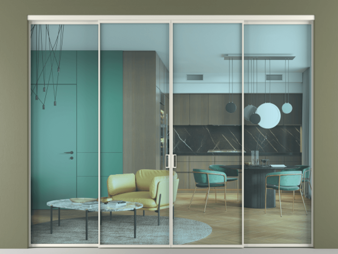 Перегородка Формато внутри проёма 4 створки АЛПР 040.01 Алюминий Белый Прозрачное голубое стекло, триплекс. Скрытый короб БЕЛ Цена 307360 ₽ 1. Полотно 4 шт. (800/2100 мм)
2. Комплект установки раздвижной системы
3. Базовый комплект фурнитуры
4.Ручка Рондо. Фабрика дверей Волховец 8 (800) 551 43 19 Перегородка Формато внутри проёма 4 створки АЛПР 040.01 Алюминий Белый Прозрачное голубое стекло, триплекс Цена 307360 ₽ | Volhovec