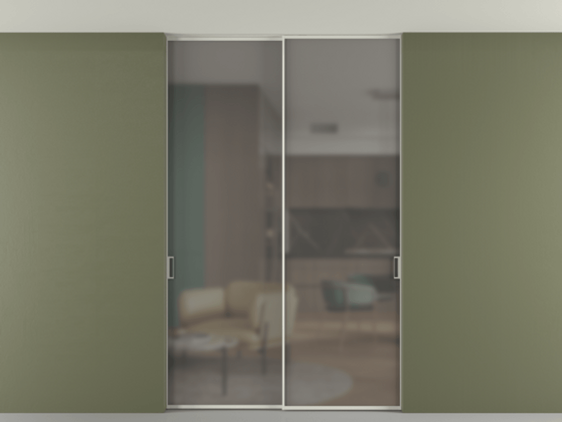 Перегородка Formato внутри проёма скрытое крепление в потолок 2 створки АЛПР 040.01 Алюминий Белый Сатинированное серое стекло, триплекс. Скрытый короб БЕЛ Цена 240988 ₽ 1. Полотно 2 шт. (800/2100 мм)
2. Комплект установки раздвижной системы
3. Базовый комплект фурнитуры
4. Ручка RONDO. Фабрика дверей Волховец 8 (800) 551 43 19 Перегородка Formato внутри проёма скрытое крепление в потолок 2 створки АЛПР 040.01 Алюминий Белый Сатинированное серое стекло, триплекс Цена 240988 ₽ | Volhovec