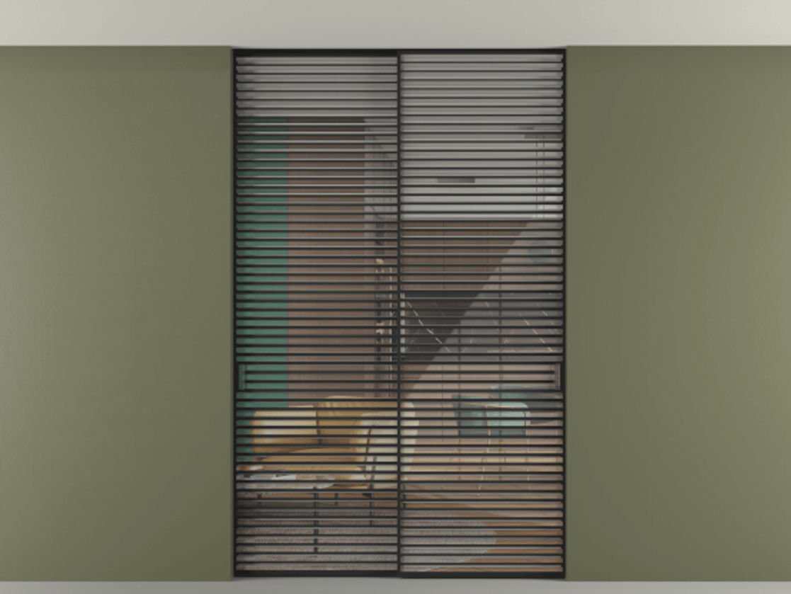 Перегородка Formato внутри проёма скрытое крепление в потолок 2 створки АЛПР 040.07 Алюминий Черный Рефлективное прозрачное стекло "Stopsol", калёное. Скрытый короб ЧЕР Цена 502860 ₽ 1. Полотно 2 шт. (800/2100 мм)
2. Комплект установки раздвижной системы
3. Базовый комплект фурнитуры
4. Ручка RONDO. Фабрика дверей Волховец 8 (800) 551 43 19 Перегородка Formato внутри проёма скрытое крепление в потолок 2 створки АЛПР 040.07 Алюминий Черный Рефлективное прозрачное стекло "Stopsol", калёное Цена 502860 ₽ | Volhovec