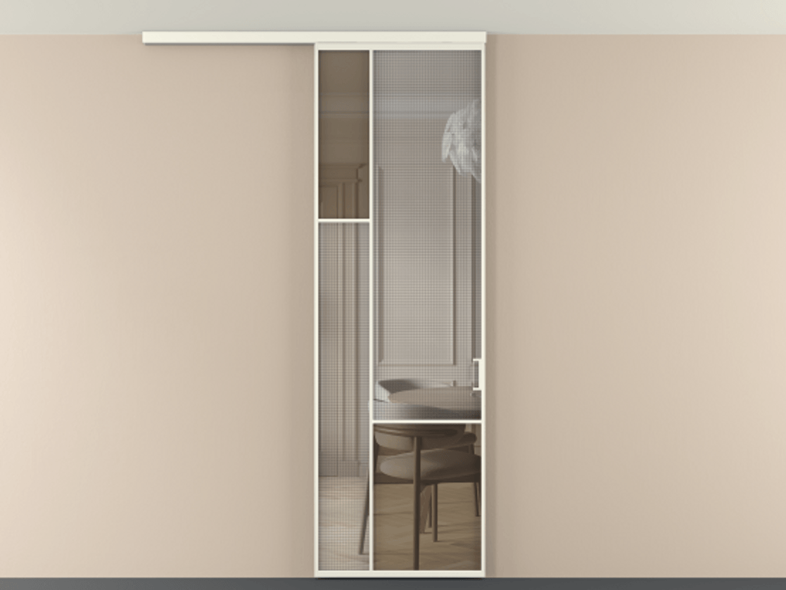 Перегородка Mosaic вдоль стены на потолок 1 створка АЛПР 041.13 Алюминий жемчужный Декоративное стекло с сеткой "Mesh silver", триплекс, 6 мм + Прозрачное бронзовое стекло, триплекс. Цена 141040 ₽ . Фабрика дверей Волховец 8 (800) 551 43 19 Перегородка Mosaic вдоль стены на потолок 1 створка АЛПР 041.13 Алюминий жемчужный Декоративное стекло с сеткой "Mesh silver", триплекс, 6 мм + Прозрачное бронзовое стекло, триплекс Цена 141040 ₽ | Volhovec