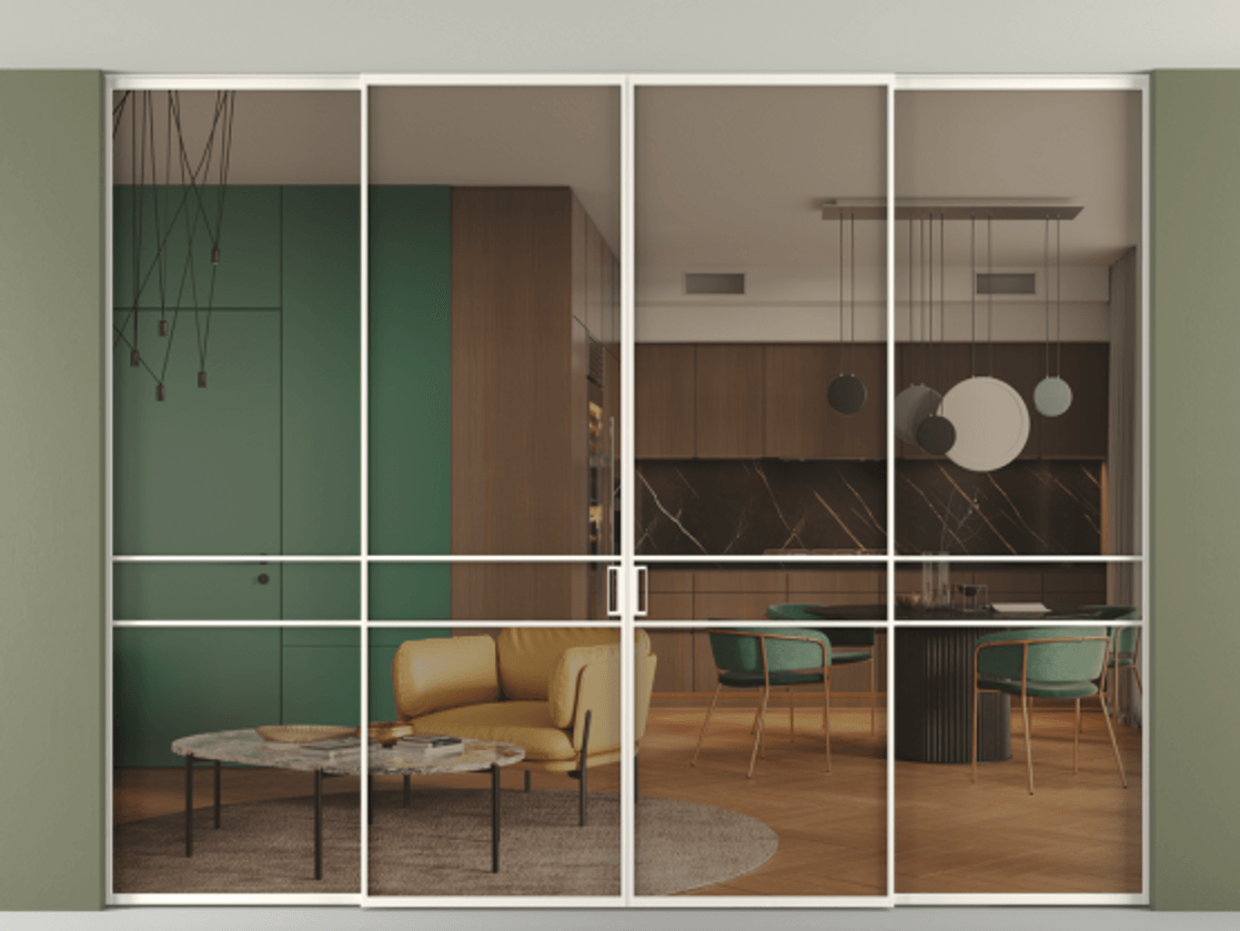 Перегородка Формато внутри проёма скрытое крепление в потолок 4 створки АЛПР 040.02 Алюминий пудровый белый Прозрачное бронзовое стекло, триплекс. Цена 440530 ₽ 1. Полотно 4 шт. (800/2100 мм)
2. Комплект установки раздвижной системы
3. Базовый комплект фурнитуры
4.Ручка Рондо. Фабрика дверей Волховец 8 (800) 551 43 19 Перегородка Формато внутри проёма скрытое крепление в потолок 4 створки АЛПР 040.02 Алюминий пудровый белый Прозрачное бронзовое стекло, триплекс Цена 440530 ₽ | Volhovec