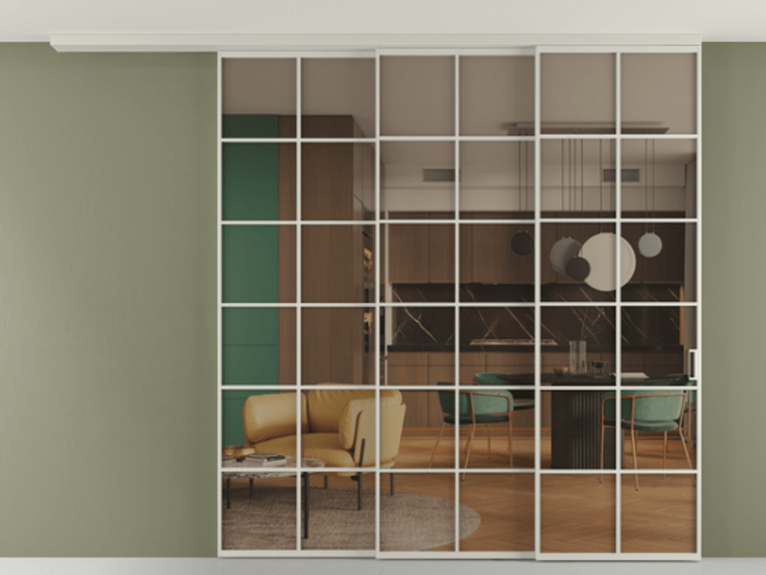 Перегородка Formato вдоль стены на потолок 3 створки с синхронным механизмом АЛПР 040.05 Алюминий тёплый серый Прозрачное бронзовое стекло, триплекс. Цена 403278 ₽ 1. Полотно 2 шт. (800/2100 мм)
2. Комплект установки раздвижной системы
3. Базовый комплект фурнитуры
4.Ручка RONDO
. Фабрика дверей Волховец 8 (800) 551 43 19 Перегородка Formato вдоль стены на потолок 3 створки с синхронным механизмом АЛПР 040.05 Алюминий тёплый серый Прозрачное бронзовое стекло, триплекс Цена 403278 ₽ | Volhovec