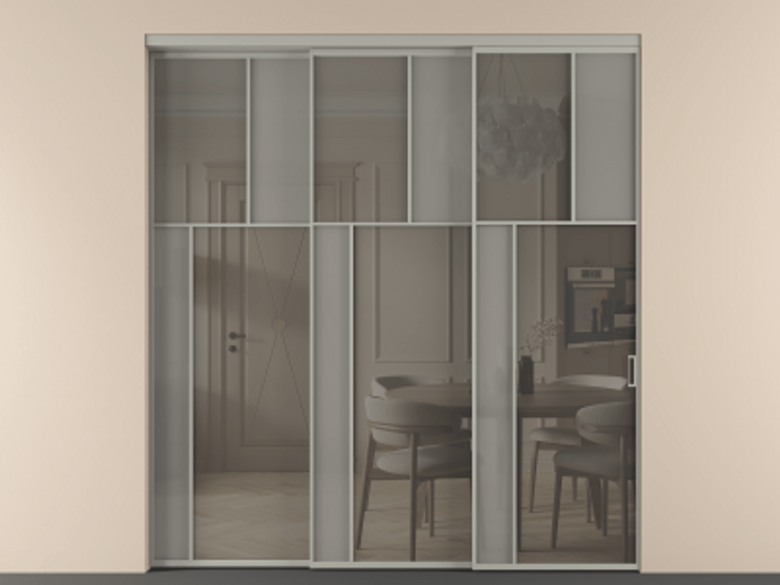 Перегородка Мозаик внутри проёма 3 створки с синхронным механизмом АЛПР 041.22 Алюминий нейтральный серый Сатинированное серое стекло, триплекс, 6 мм + Прозрачное серое стекло, триплекс. Цена 2949760 AMD . Фабрика дверей Волховец 8 (800) 551 43 19 Перегородка Мозаик внутри проёма 3 створки с синхронным механизмом АЛПР 041.22 Алюминий нейтральный серый Сатинированное серое стекло, триплекс, 6 мм + Прозрачное серое стекло, триплекс Цена 2949760 AMD | Volhovec