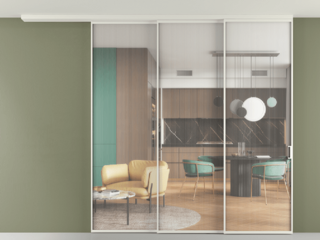 Перегородка Формато вдоль стены на потолок 3 створки с синхронным механизмом АЛПР 040.01 Алюминий Белый Рифлёное стекло "Мору", триплекс. Скрытый короб БЕЛ Цена 382832 ₽ 1. Полотно 2 шт. (800/2100 мм)
2. Комплект установки раздвижной системы
3. Базовый комплект фурнитуры
4.Ручка Рондо. Фабрика дверей Волховец 8 (800) 551 43 19 Перегородка Формато вдоль стены на потолок 3 створки с синхронным механизмом АЛПР 040.01 Алюминий Белый Рифлёное стекло "Мору", триплекс Цена 382832 ₽ | Volhovec