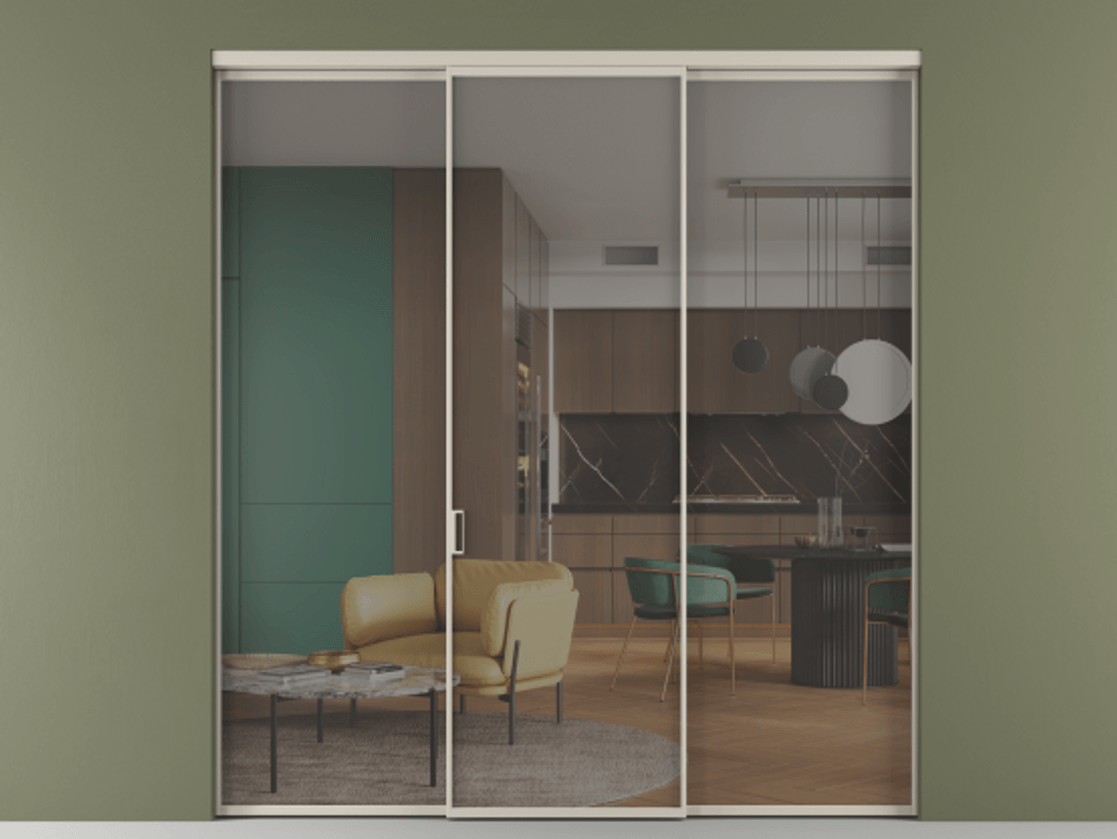 Перегородка Формато внутри проёма 3 створки АЛПР 040.01 Алюминий светло-бежевый Прозрачное серое стекло, триплекс. Цена 225125 ₽ 1. Полотно 3 шт. (800/2100 мм)
2. Комплект установки раздвижной системы
3. Базовый комплект фурнитуры
4.Ручка Рондо. Фабрика дверей Волховец 8 (800) 551 43 19 Перегородка Формато внутри проёма 3 створки АЛПР 040.01 Алюминий светло-бежевый Прозрачное серое стекло, триплекс Цена 225125 ₽ | Volhovec