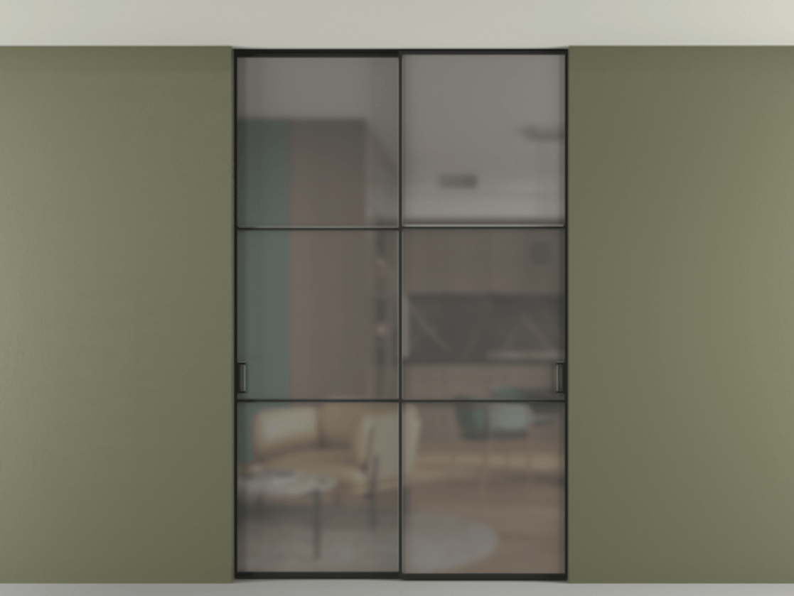 Перегородка Formato внутри проёма двустворчатая со скрытым креплением в потолок АЛПР 040.03 Алюминий Черный Сатинированное серое стекло, триплекс. Скрытый короб ЧЕР Цена 250140 ₽ 1. Полотно 2 шт. (800/2100 мм)
2. Комплект установки раздвижной системы
3. Базовый комплект фурнитуры
4. Ручка RONDO. Фабрика дверей Волховец 8 (800) 551 43 19 Перегородка Formato внутри проёма двустворчатая со скрытым креплением в потолок АЛПР 040.03 Алюминий Черный Сатинированное серое стекло, триплекс Цена 250140 ₽ | Volhovec