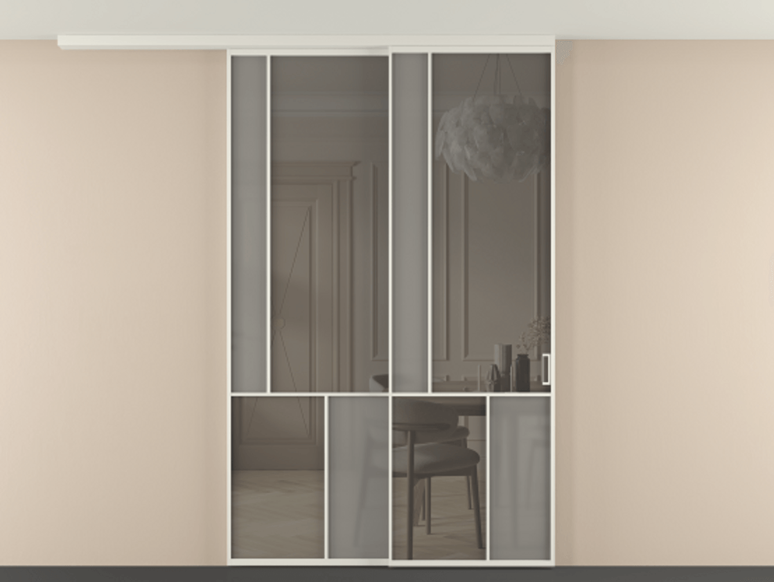 Перегородка Mosaic вдоль стены на потолок 2 створки с синхронным механизмом АЛПР 041.20 Алюминий Белый Сатинированное серое стекло, триплекс, 6 мм + Прозрачное серое стекло, триплекс. Скрытый короб БЕЛ Цена 329520 ₽ . Фабрика дверей Волховец 8 (800) 551 43 19 Перегородка Mosaic вдоль стены на потолок 2 створки с синхронным механизмом АЛПР 041.20 Алюминий Белый Сатинированное серое стекло, триплекс, 6 мм + Прозрачное серое стекло, триплекс Цена 329520 ₽ | Volhovec