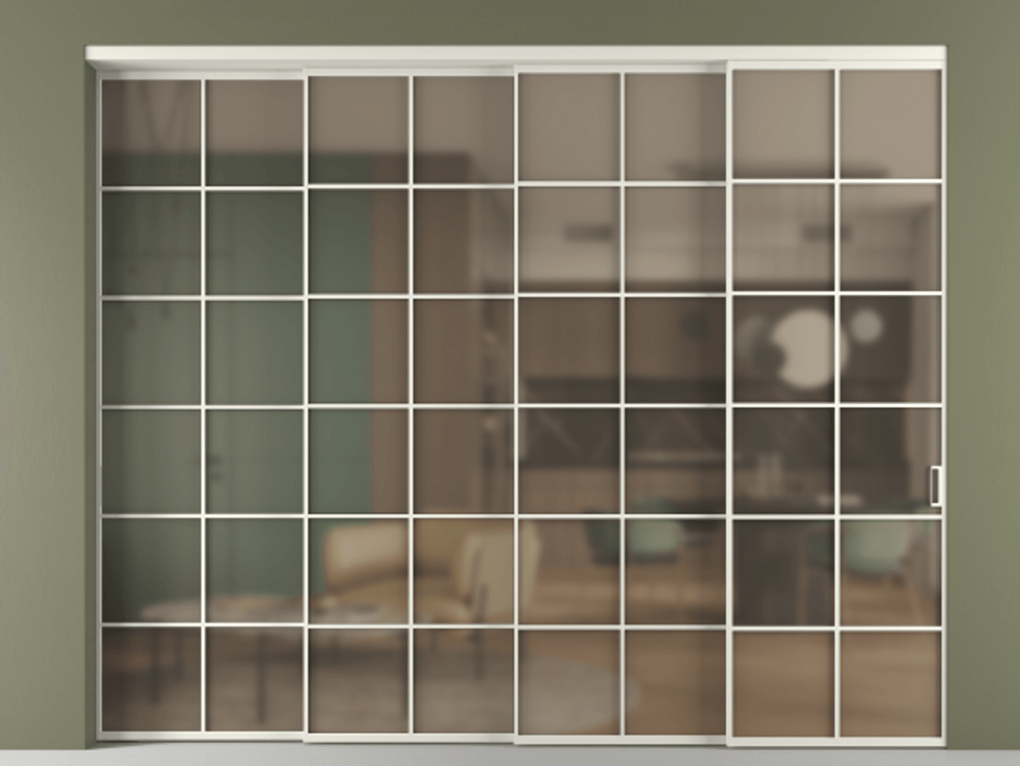 Перегородка Formato внутри проёма телескопик синхро 3 АЛПР 040.05 Алюминий Белый Сатинированное бронзовое стекло, триплекс. Скрытый короб БЕЛ Цена 465780 ₽ 1. Полотно 4 шт. (800/2100 мм)
2. Комплект установки раздвижной системы
3. Базовый комплект фурнитуры
4. Комплект фурнитуры телескопик синхро-3
5. Ручка RONDO
. Фабрика дверей Волховец 8 (800) 551 43 19 Перегородка Formato внутри проёма телескопик синхро 3 АЛПР 040.05 Алюминий Белый Сатинированное бронзовое стекло, триплекс Цена 465780 ₽ | Volhovec