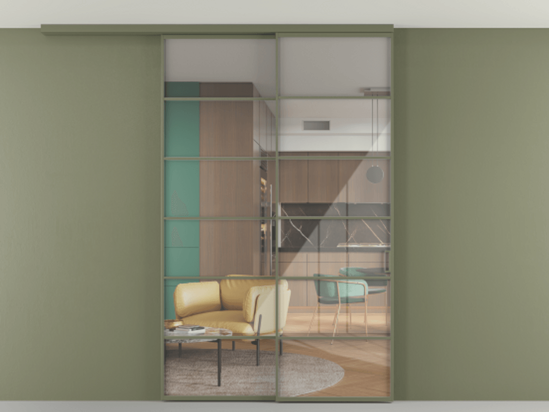 Перегородка Формато вдоль стены на потолок 2 створки с синхронным механизмом АЛПР 040.04 Алюминий оливковый тёмный Рефлективное прозрачное стекло "Стопсол", калёное. Цена 304504 ₽ 1. Полотно 2 шт. (800/2100 мм)
2. Комплект установки раздвижной системы
3. Базовый комплект фурнитуры
4.Ручка Рондо. Фабрика дверей Волховец 8 (800) 551 43 19 Перегородка Формато вдоль стены на потолок 2 створки с синхронным механизмом АЛПР 040.04 Алюминий оливковый тёмный Рефлективное прозрачное стекло "Стопсол", калёное Цена 304504 ₽ | Volhovec