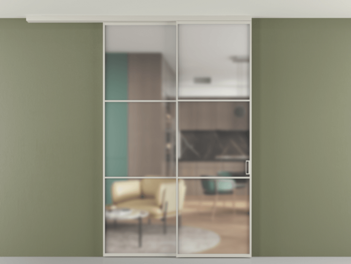 Перегородка Формато вдоль стены на потолок 2 створки с синхронным механизмом АЛПР 040.03 Алюминий тёплый серый Сатинированное стекло "Мателюкс Кристал Вижн", калёное, матовое, каленое 6 мм. Цена 327020 ₽ 1. Полотно 2 шт. (800/2100 мм)
2. Комплект установки раздвижной системы
3. Базовый комплект фурнитуры
4.Ручка Рондо. Фабрика дверей Волховец 8 (800) 551 43 19 Перегородка Формато вдоль стены на потолок 2 створки с синхронным механизмом АЛПР 040.03 Алюминий тёплый серый Сатинированное стекло "Мателюкс Кристал Вижн", калёное, матовое, каленое 6 мм Цена 327020 ₽ | Volhovec