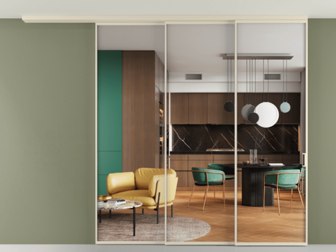 Перегородка Формато вдоль стены на потолок 3 створки с синхронным механизмом АЛПР 040.01 Алюминий бежево-серый Прозрачное стекло "Кристал Вижн", калёное. Цена 401308 ₽ 1. Полотно 2 шт. (800/2100 мм)
2. Комплект установки раздвижной системы
3. Базовый комплект фурнитуры
4.Ручка Рондо. Фабрика дверей Волховец 8 (800) 551 43 19 Перегородка Формато вдоль стены на потолок 3 створки с синхронным механизмом АЛПР 040.01 Алюминий бежево-серый Прозрачное стекло "Кристал Вижн", калёное Цена 401308 ₽ | Volhovec