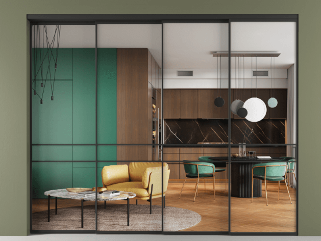 Перегородка Formato внутри проёма телескопик синхро 3 АЛПР 040.02 Алюминий Черный Прозрачное стекло "Crystal Vision", калёное, 6 мм. Скрытый короб ЧЕР Цена 502700 ₽ 1. Полотно 4 шт.  (800/2100 мм)
2. Комплект установки раздвижной системы
3. Базовый комплект фурнитуры
4. Комплект фурнитуры телескопик синхро-3
5. Ручка RONDO
. Фабрика дверей Волховец 8 (800) 551 43 19  Перегородка Formato внутри проёма телескопик синхро 3 АЛПР 040.02 Алюминий Черный Прозрачное стекло "Crystal Vision", калёное, 6 мм Цена 502700 ₽ | Volhovec