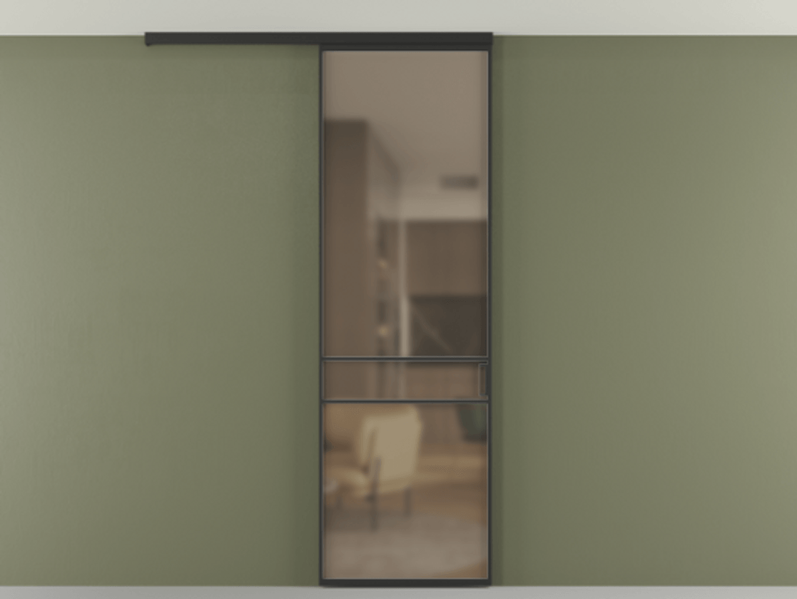 Перегородка Formato вдоль стены на потолок одностворчатая АЛПР 040.02 Алюминий Черный Сатинированное бронзовое стекло, триплекс, 6 мм. Скрытый короб ЧЕР Цена 116970 ₽ 1. Полотно 2 шт.  (800/2100 мм)
2. Комплект установки раздвижной системы
3. Базовый комплект фурнитуры
4.Ручка RONDO
. Фабрика дверей Волховец 8 (800) 551 43 19  Перегородка Formato вдоль стены на потолок одностворчатая АЛПР 040.02 Алюминий Черный Сатинированное бронзовое стекло, триплекс, 6 мм Цена 116970 ₽ | Volhovec