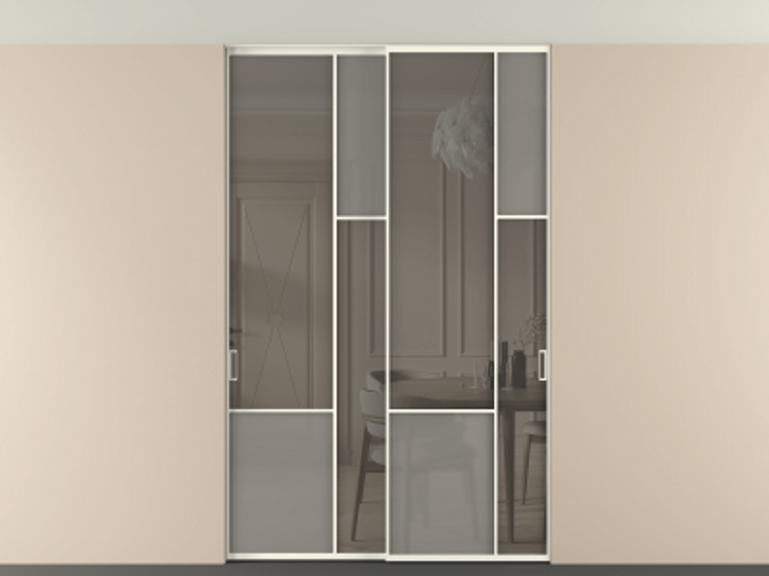 Перегородка Мозаик внутри проёма скрытое крепление в потолок 2 створки АЛПР 041.12 Алюминий жемчужный Сатинированное серое стекло, триплекс, 6 мм + Прозрачное серое стекло, триплекс. Цена 324580 ₽ . Фабрика дверей Волховец 8 (800) 551 43 19 Перегородка Мозаик внутри проёма скрытое крепление в потолок 2 створки АЛПР 041.12 Алюминий жемчужный Сатинированное серое стекло, триплекс, 6 мм + Прозрачное серое стекло, триплекс Цена 324580 ₽ | Volhovec