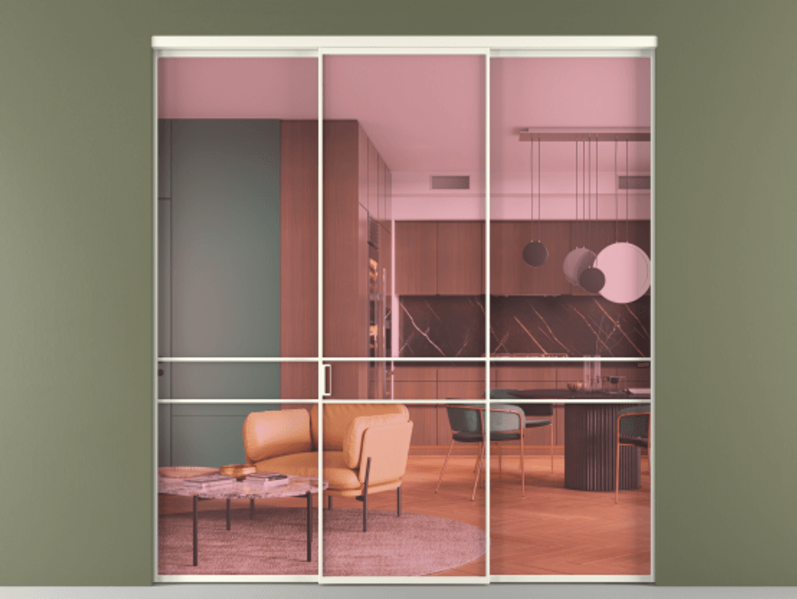 Перегородка Формато внутри проёма 3 створки АЛПР 040.02 Алюминий жемчужный Прозрачное розовое стекло, триплекс. Цена 237275 ₽ 1. Полотно 3 шт. (800/2100 мм)
2. Комплект установки раздвижной системы
3. Базовый комплект фурнитуры
4.Ручка Рондо. Фабрика дверей Волховец 8 (800) 551 43 19 Перегородка Формато внутри проёма 3 створки АЛПР 040.02 Алюминий жемчужный Прозрачное розовое стекло, триплекс Цена 237275 ₽ | Volhovec