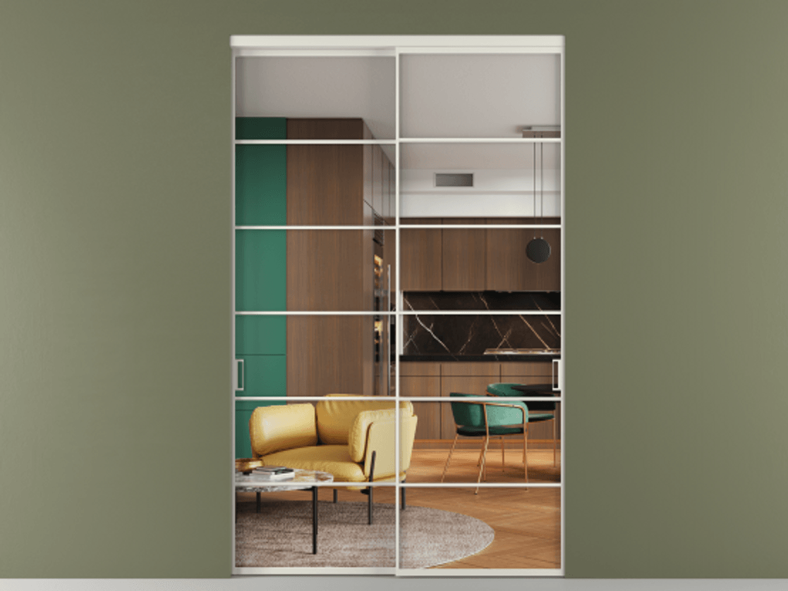 Перегородка Formato внутри проёма двустворчатая АЛПР 040.04 Алюминий Белый Прозрачное стекло "Crystal Vision", калёное, 6 мм. Скрытый короб БЕЛ Цена 241340 ₽ 1. Полотно 2 шт. (800/2100 мм)
2. Комплект установки раздвижной системы
3. Базовый комплект фурнитуры
4.Ручка RONDO. Фабрика дверей Волховец 8 (800) 551 43 19 Перегородка Formato внутри проёма двустворчатая АЛПР 040.04 Алюминий Белый Прозрачное стекло "Crystal Vision", калёное, 6 мм Цена 241340 ₽ | Volhovec