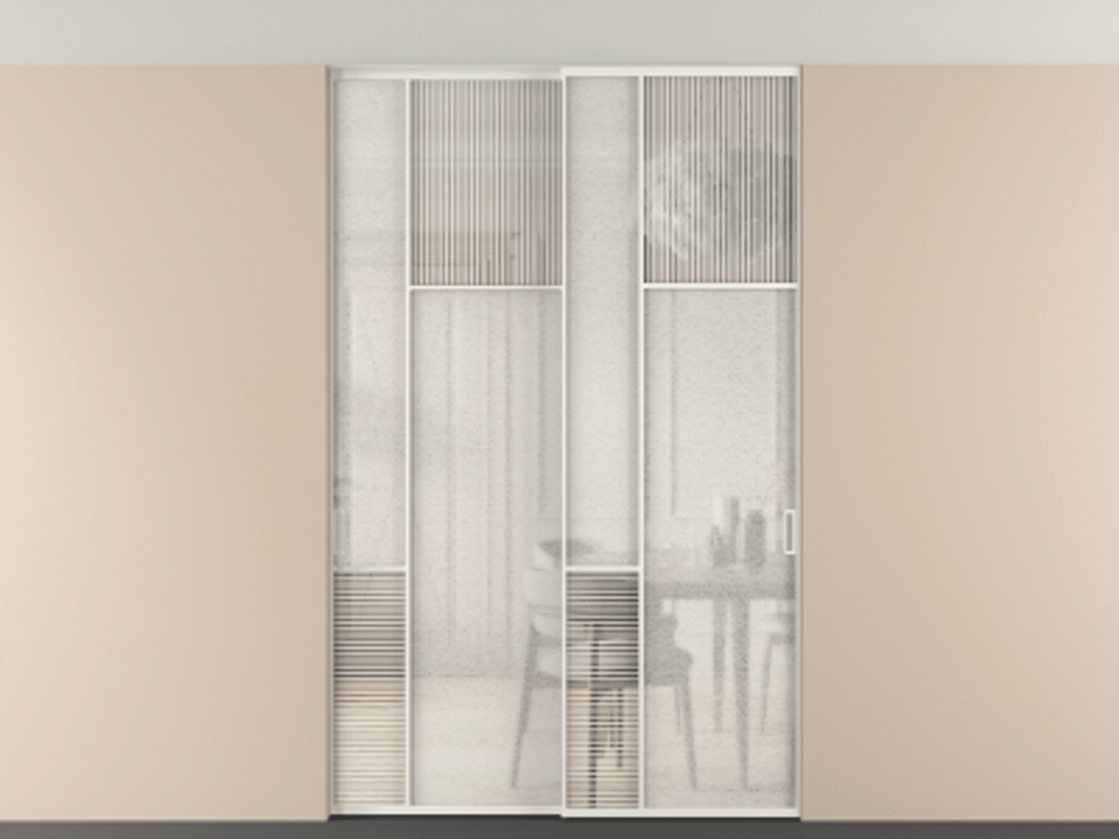 Перегородка Мозаик внутри проёма скрытое крепление в потолок 2 створки АЛПР 041.11 Алюминий светло-серый Рифлёное стекло "Дюна", триплекс, 6 мм + Фактурное стекло "Лёд", триплекс. Цена 340580 ₽ . Фабрика дверей Волховец 8 (800) 551 43 19 Перегородка Мозаик внутри проёма скрытое крепление в потолок 2 створки АЛПР 041.11 Алюминий светло-серый Рифлёное стекло "Дюна", триплекс, 6 мм + Фактурное стекло "Лёд", триплекс Цена 340580 ₽ | Volhovec