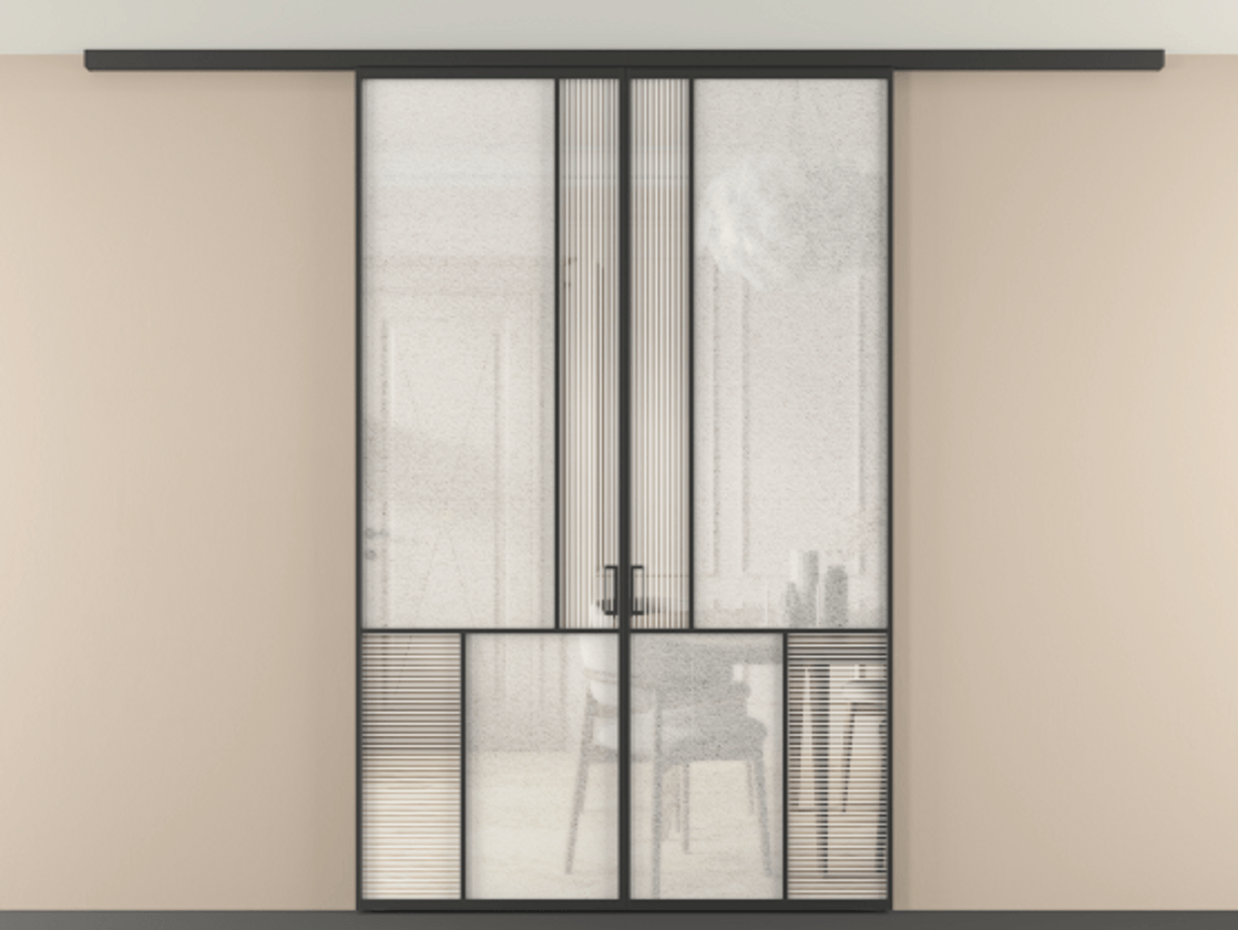 Перегородка Mosaic вдоль стены на потолок двустворчатая АЛПР 041.20 Алюминий Черный Рифлёное стекло "Дюна", триплекс, 6 мм + Фактурное стекло "Лёд", триплекс, 6 мм. Скрытый короб ЧЕР Цена 279310 ₽ . Фабрика дверей Волховец 8 (800) 551 43 19  Перегородка Mosaic вдоль стены на потолок двустворчатая АЛПР 041.20 Алюминий Черный Рифлёное стекло "Дюна", триплекс, 6 мм + Фактурное стекло "Лёд", триплекс, 6 мм Цена 279310 ₽ | Volhovec