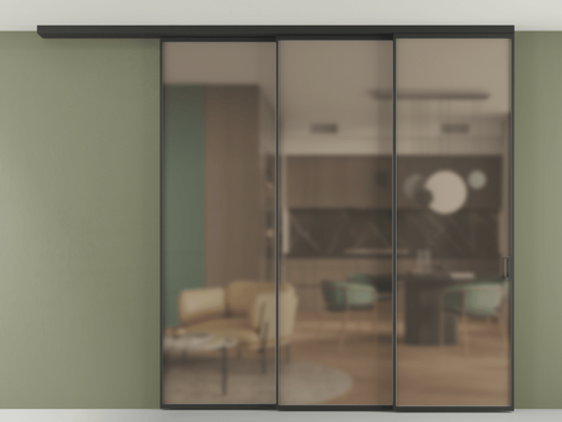 Перегородка Formato вдоль стены на потолок 3 створки с синхронным механизмом АЛПР 040.01 Алюминий Черный Сатинированное бронзовое стекло, триплекс. Скрытый короб ЧЕР Цена 363632 ₽ 1. Полотно 2 шт. (800/2100 мм)
2. Комплект установки раздвижной системы
3. Базовый комплект фурнитуры
4.Ручка RONDO
. Фабрика дверей Волховец 8 (800) 551 43 19 Перегородка Formato вдоль стены на потолок 3 створки с синхронным механизмом АЛПР 040.01 Алюминий Черный Сатинированное бронзовое стекло, триплекс Цена 363632 ₽ | Volhovec