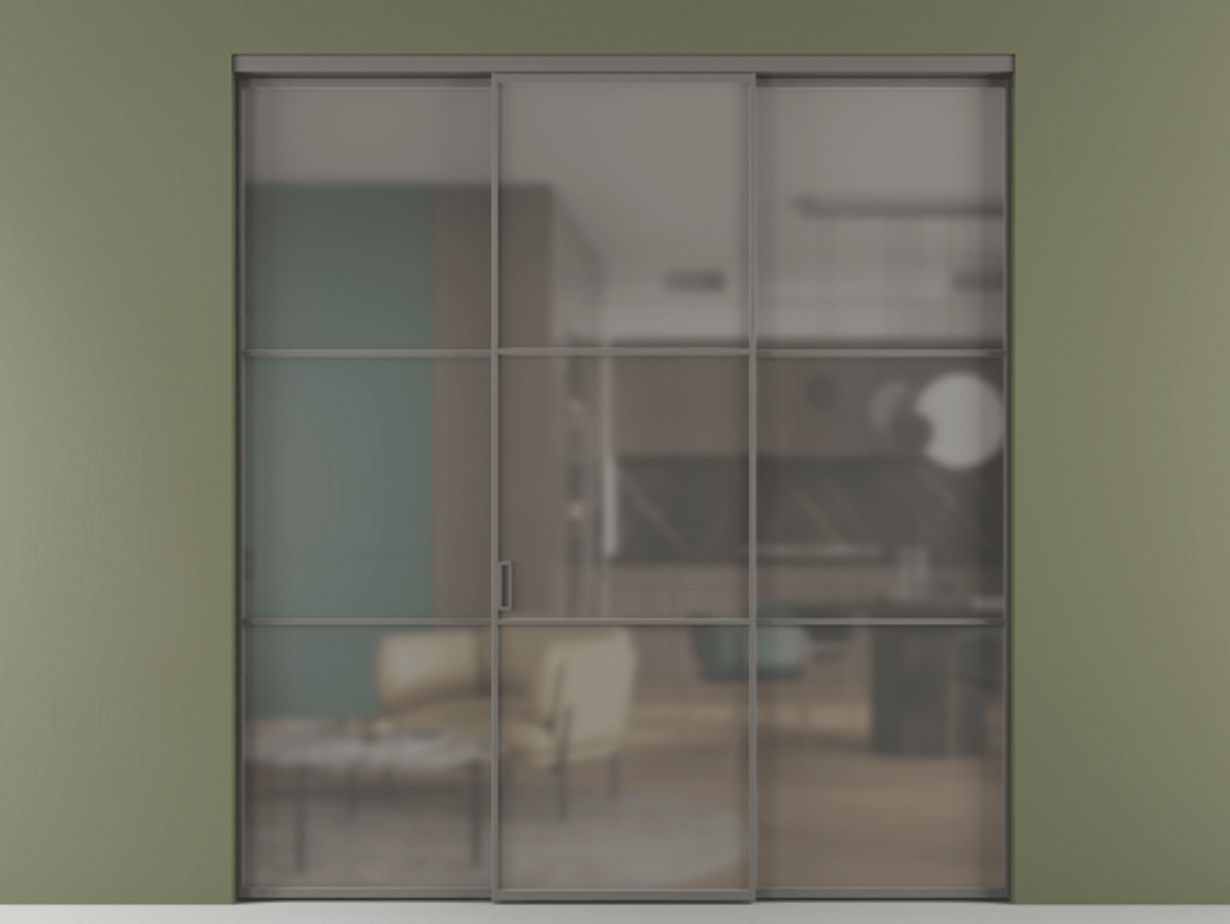 Перегородка Formato внутри проёма 3 створки АЛПР 040.03 Алюминий классический серый Сатинированное серое стекло, триплекс. Цена 237275 ₽ 1. Полотно 3 шт. (800/2100 мм)
2. Комплект установки раздвижной системы
3. Базовый комплект фурнитуры
4.Ручка RONDO. Фабрика дверей Волховец 8 (800) 551 43 19 Перегородка Formato внутри проёма 3 створки АЛПР 040.03 Алюминий классический серый Сатинированное серое стекло, триплекс Цена 237275 ₽ | Volhovec