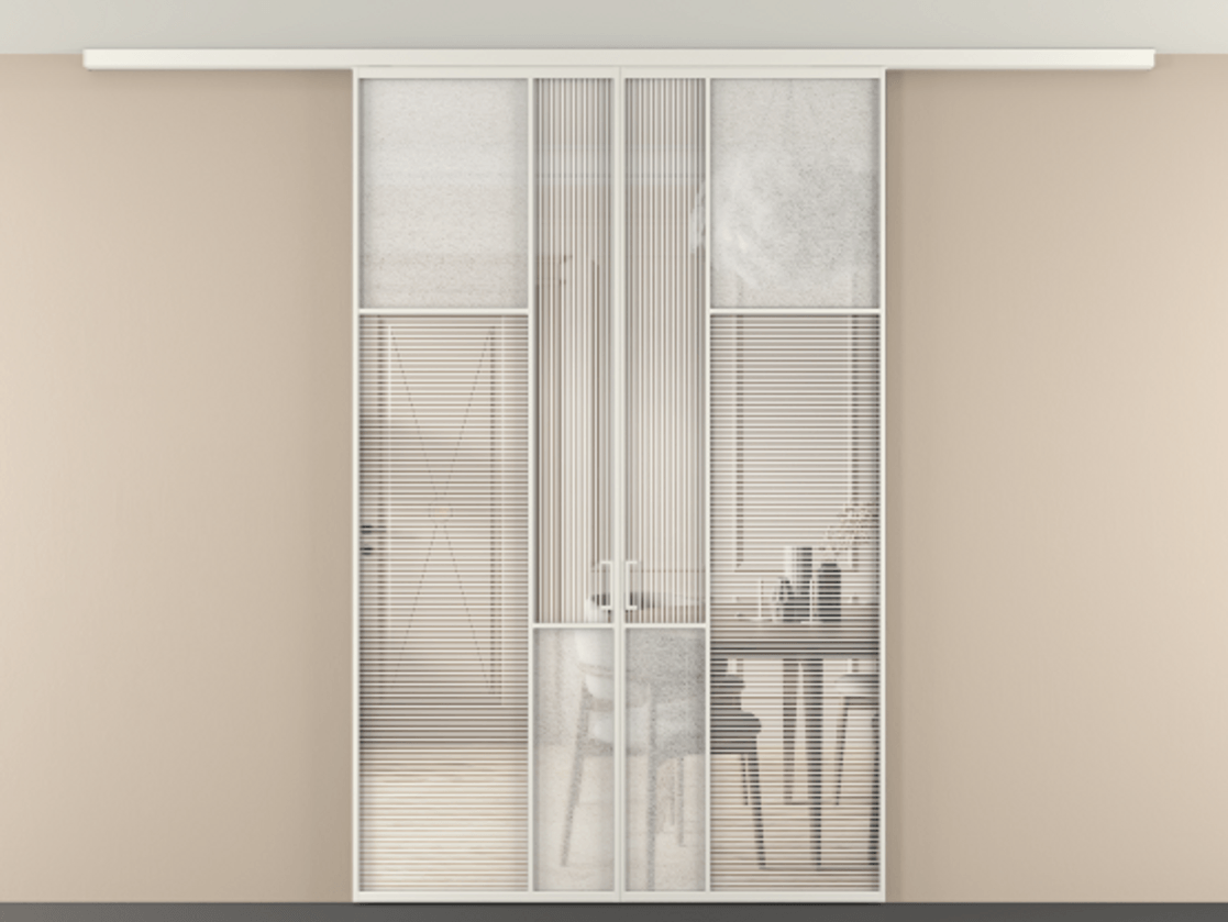 Перегородка Мозаик вдоль стены на потолок 2 створки АЛПР 041.11 Алюминий Белый Рифлёное стекло "Дюна", триплекс, 6 мм + Фактурное стекло "Лёд", триплекс. Скрытый короб БЕЛ Цена 268320 ₽ . Фабрика дверей Волховец 8 (800) 551 43 19 Перегородка Мозаик вдоль стены на потолок 2 створки АЛПР 041.11 Алюминий Белый Рифлёное стекло "Дюна", триплекс, 6 мм + Фактурное стекло "Лёд", триплекс Цена 268320 ₽ | Volhovec