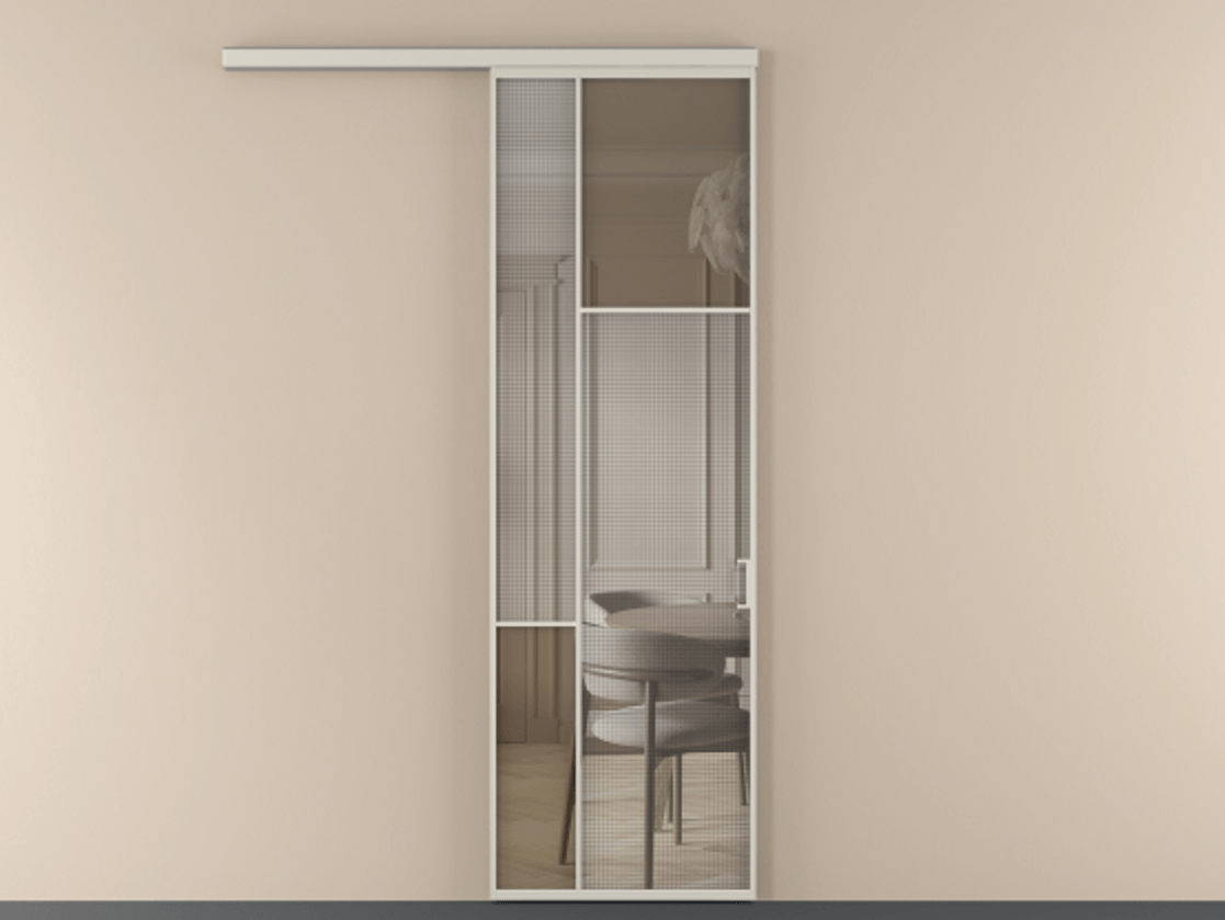 Перегородка Mosaic вдоль стены 1 створка АЛПР 041.11 Алюминий облачно-серый Декоративное стекло с сеткой "Mesh silver", триплекс, 6 мм + Прозрачное бронзовое стекло, триплекс. Цена 143030 ₽ . Фабрика дверей Волховец 8 (800) 551 43 19 Перегородка Mosaic вдоль стены 1 створка АЛПР 041.11 Алюминий облачно-серый Декоративное стекло с сеткой "Mesh silver", триплекс, 6 мм + Прозрачное бронзовое стекло, триплекс Цена 143030 ₽ | Volhovec