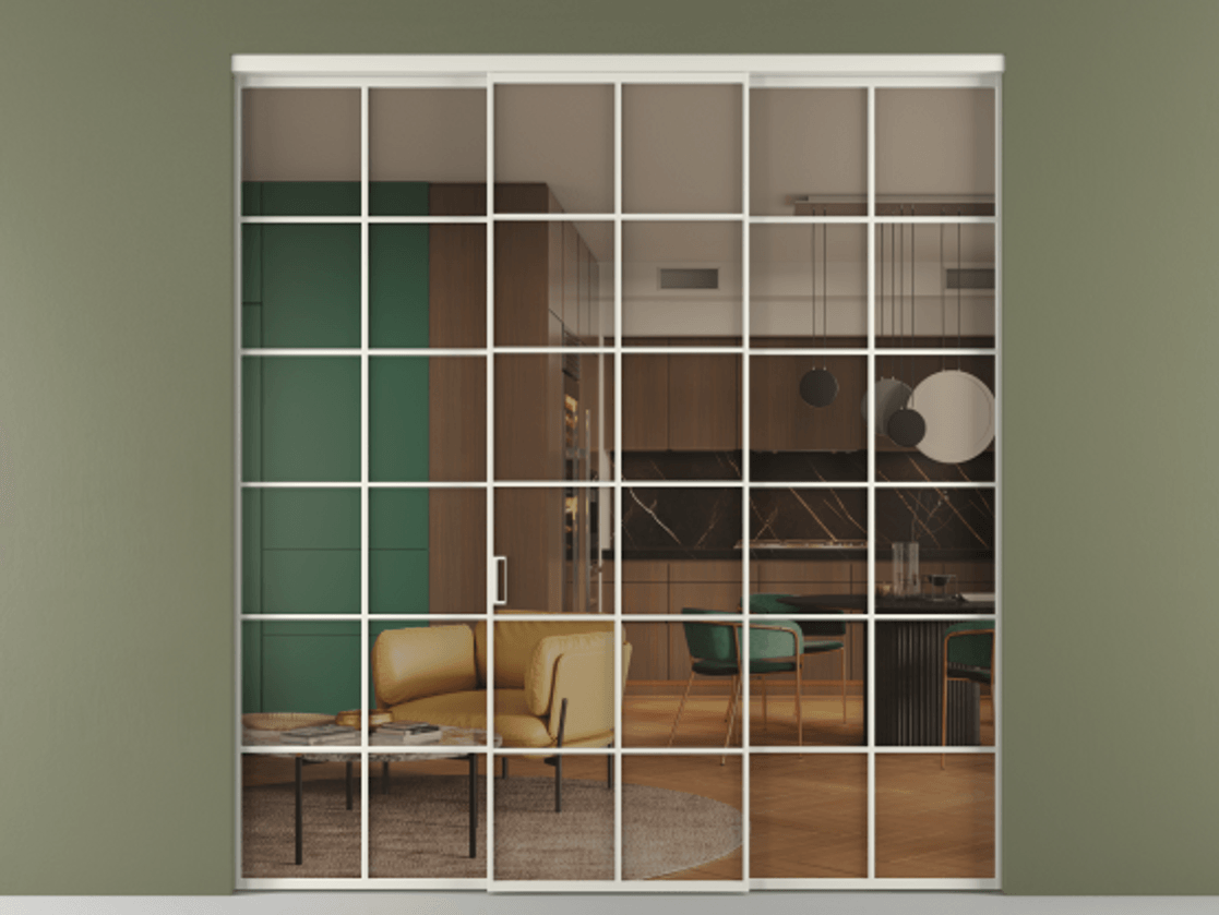 Перегородка Формато внутри проёма 3 створки АЛПР 040.05 Алюминий Белый Прозрачное бронзовое стекло, триплекс. Скрытый короб БЕЛ Цена 244625 ₽ 1. Полотно 3 шт. (800/2100 мм)
2. Комплект установки раздвижной системы
3. Базовый комплект фурнитуры
4.Ручка Рондо. Фабрика дверей Волховец 8 (800) 551 43 19 Перегородка Формато внутри проёма 3 створки АЛПР 040.05 Алюминий Белый Прозрачное бронзовое стекло, триплекс Цена 244625 ₽ | Volhovec