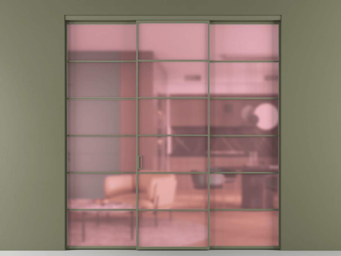 Перегородка Formato внутри проёма 3 створки АЛПР 040.04 Алюминий оливковый тёмный Сатинированное розовое стекло, триплекс. Цена 267260 ₽ 1. Полотно 3 шт. (800/2100 мм)
2. Комплект установки раздвижной системы
3. Базовый комплект фурнитуры
4.Ручка RONDO. Фабрика дверей Волховец 8 (800) 551 43 19 Перегородка Formato внутри проёма 3 створки АЛПР 040.04 Алюминий оливковый тёмный Сатинированное розовое стекло, триплекс Цена 267260 ₽ | Volhovec