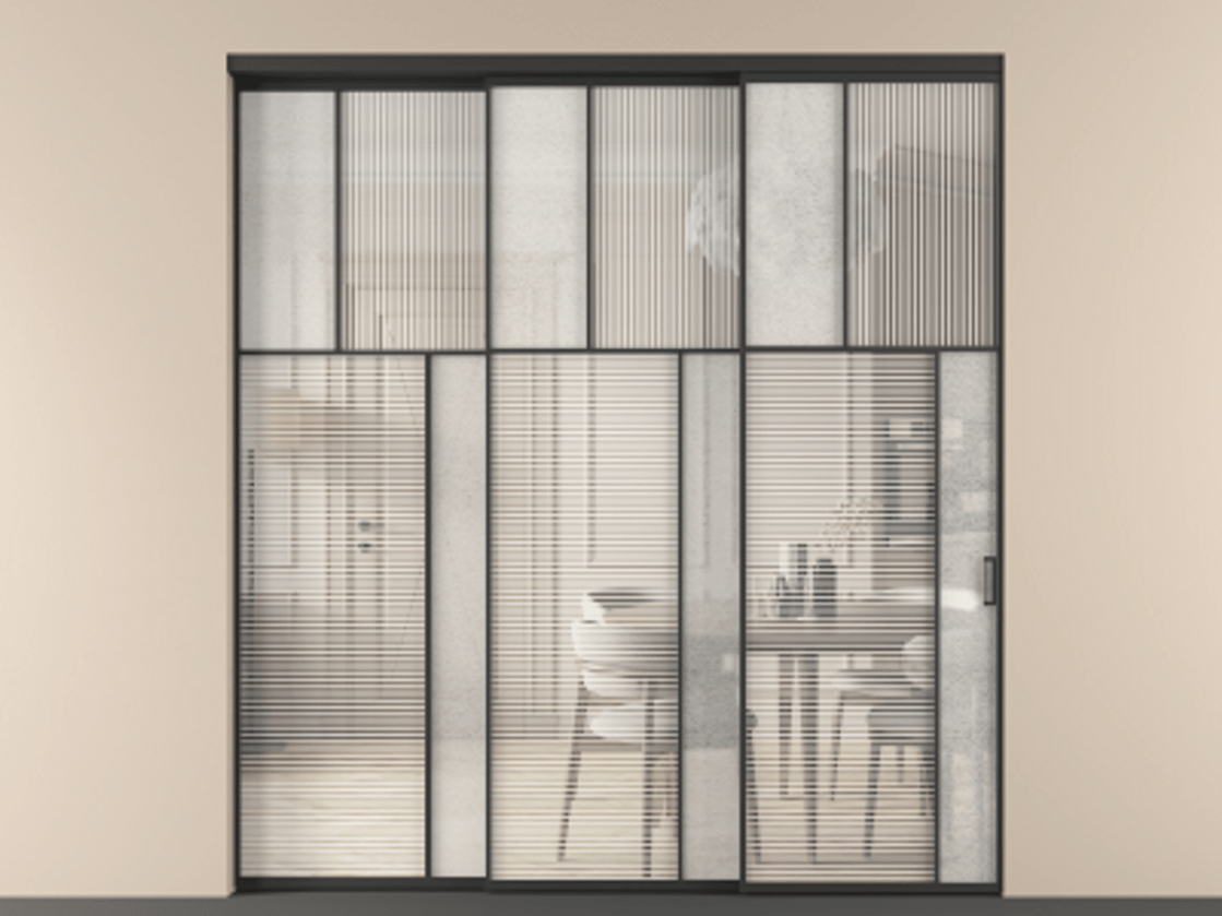 Перегородка Mosaic внутри проёма телескопик синхро 2 АЛПР 041.23 Алюминий Черный Рифлёное стекло "Дюна", триплекс, 6 мм + Фактурное стекло "Лёд", триплекс, 6 мм. Скрытый короб ЧЕР Цена 417340 ₽ . Фабрика дверей Волховец 8 (800) 551 43 19 Перегородка Mosaic внутри проёма телескопик синхро 2 АЛПР 041.23 Алюминий Черный Рифлёное стекло "Дюна", триплекс, 6 мм + Фактурное стекло "Лёд", триплекс, 6 мм Цена 417340 ₽ | Volhovec