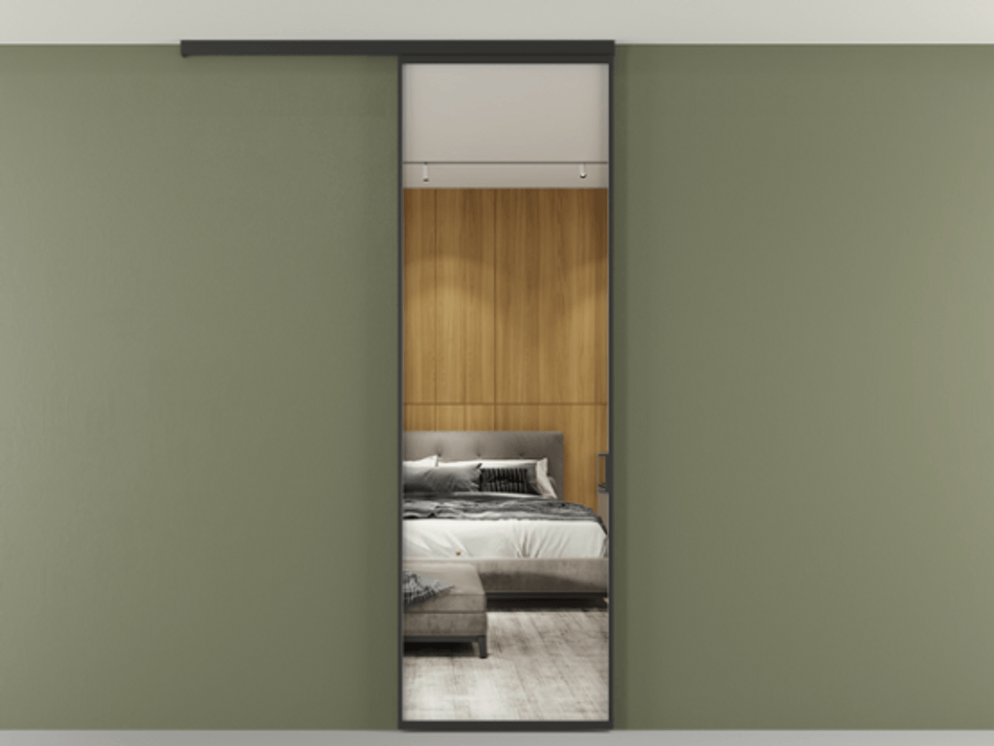 Перегородка Formato вдоль стены на потолок одностворчатая АЛПР 040.01 Алюминий Черный Двустороннее зеркало, триплекс 6 мм, триплекс 6 мм. Скрытый короб ЧЕР Цена 87200 ₽ 1. Полотно 2 шт.  (800/2100 мм)
2. Комплект установки раздвижной системы
3. Базовый комплект фурнитуры
4.Ручка RONDO
. Фабрика дверей Волховец 8 (800) 551 43 19  Перегородка Formato вдоль стены на потолок одностворчатая АЛПР 040.01 Алюминий Черный Двустороннее зеркало, триплекс 6 мм, триплекс 6 мм Цена 87200 ₽ | Volhovec